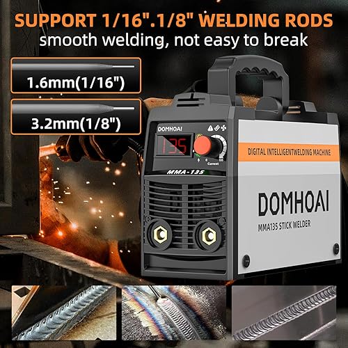 Miniatura 23 de Mini soldador de palo, máquina de soldadura TIG ARC/Lift de 135 amperios con control sinérgico, inversor IGBT pantalla digital 110 V máquina