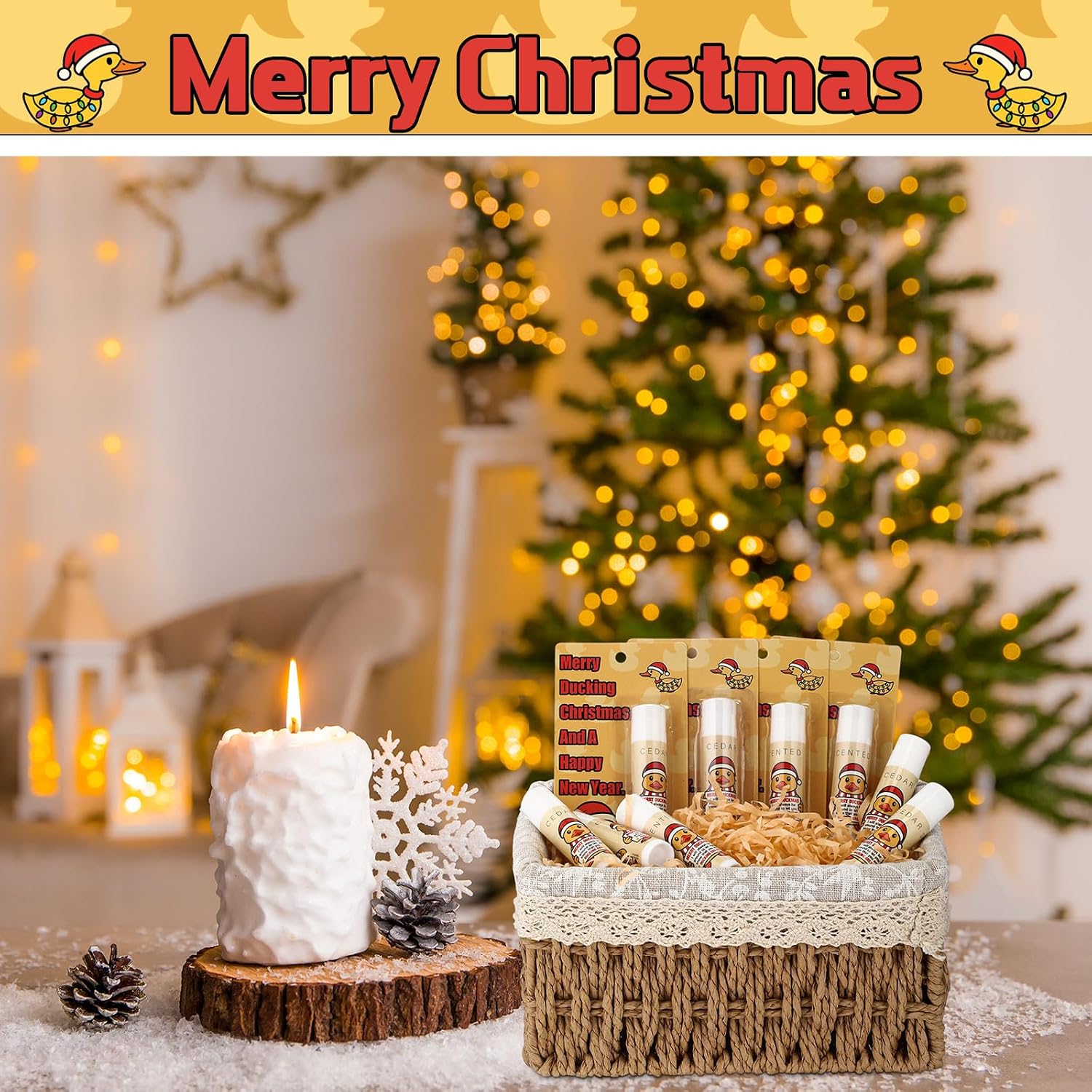 Fumete 24 Pcs Christmas Lip Balms Bulk Funny Duck Gift for Coworker Little Yellow Duck Xmas Lip Balms with Positive Gift Card for Employee Staff Christmas Holidays Party Favors image 5