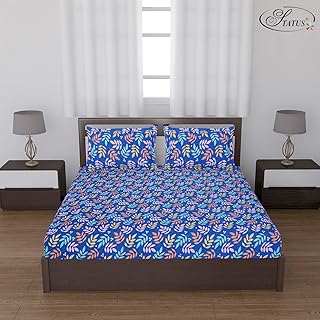 Status Contract -Cotton Rich Double Bedsheet with 2 Pillow Covers for Bed Room, Home, Hotel-120 GSM (Blue Leaves) Price in India
