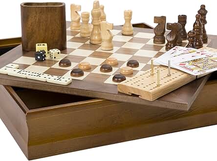 Hey! Play! 7-in-1 Classic Wooden Board Game Set...