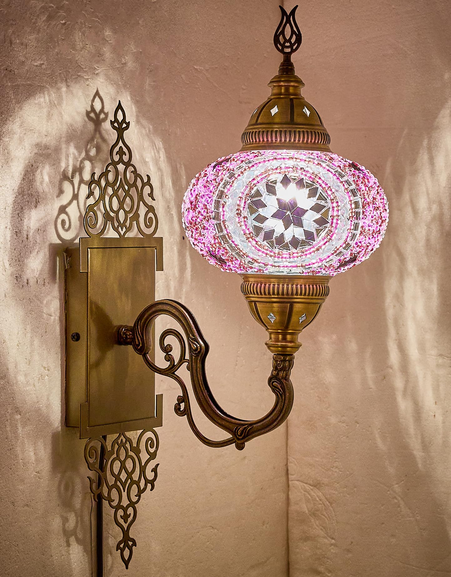 Turkish Moroccan Mosaic Plug-in Wall Sconce Lamp, Handmade Tiffany