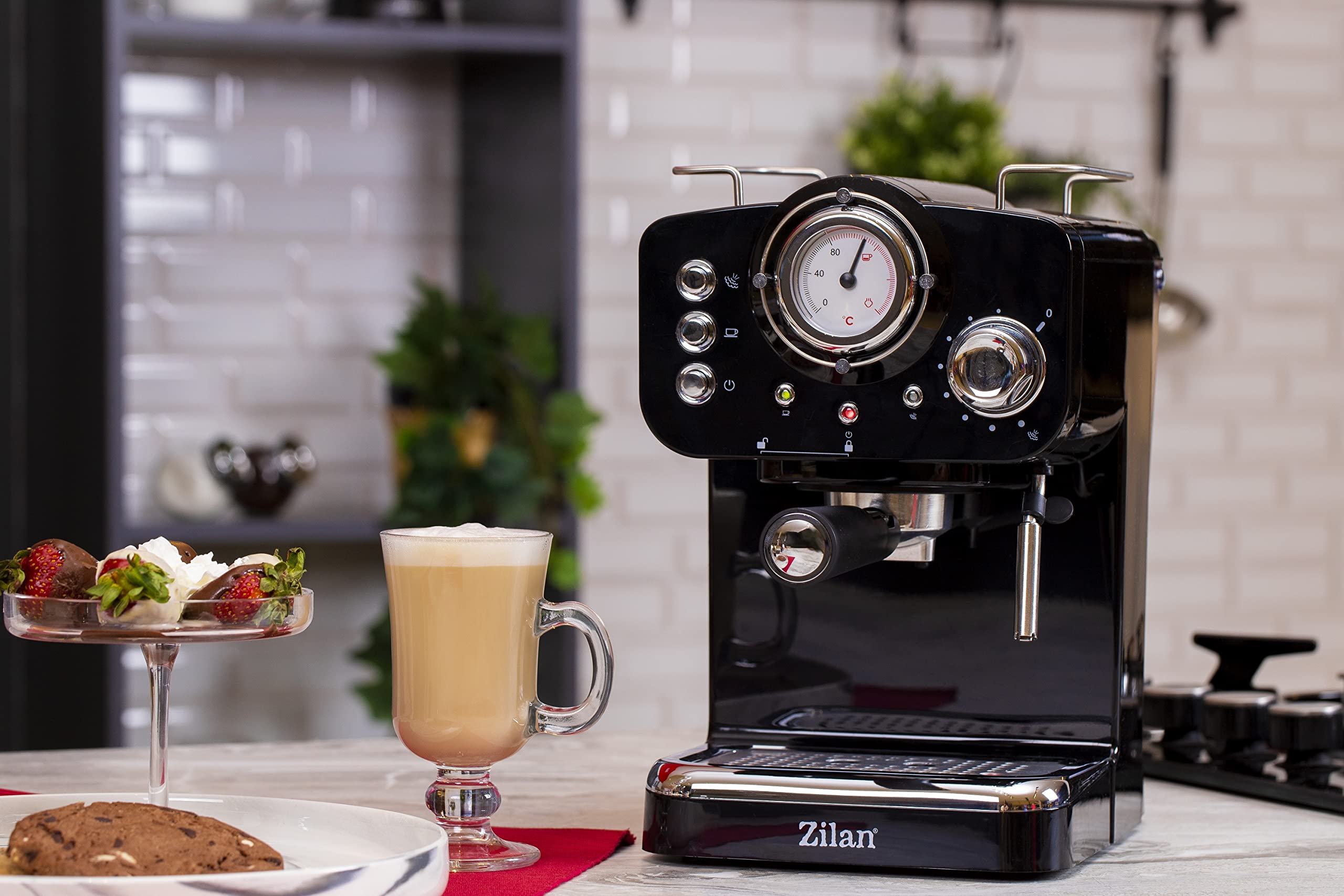 Zilan Espressomaschine mit Milchaufschäumer Siebträgermaschine 1,25 L Wassertank 15 bar Retro Design