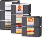 Lifewit Clothes Storage Bag Foldable Organizer Bin with Reinforced Handle Sturdy Breathable Fabric Clear Window for Sweaters, Coats, T-Shirts, Blankets, 6 Pack, Grey