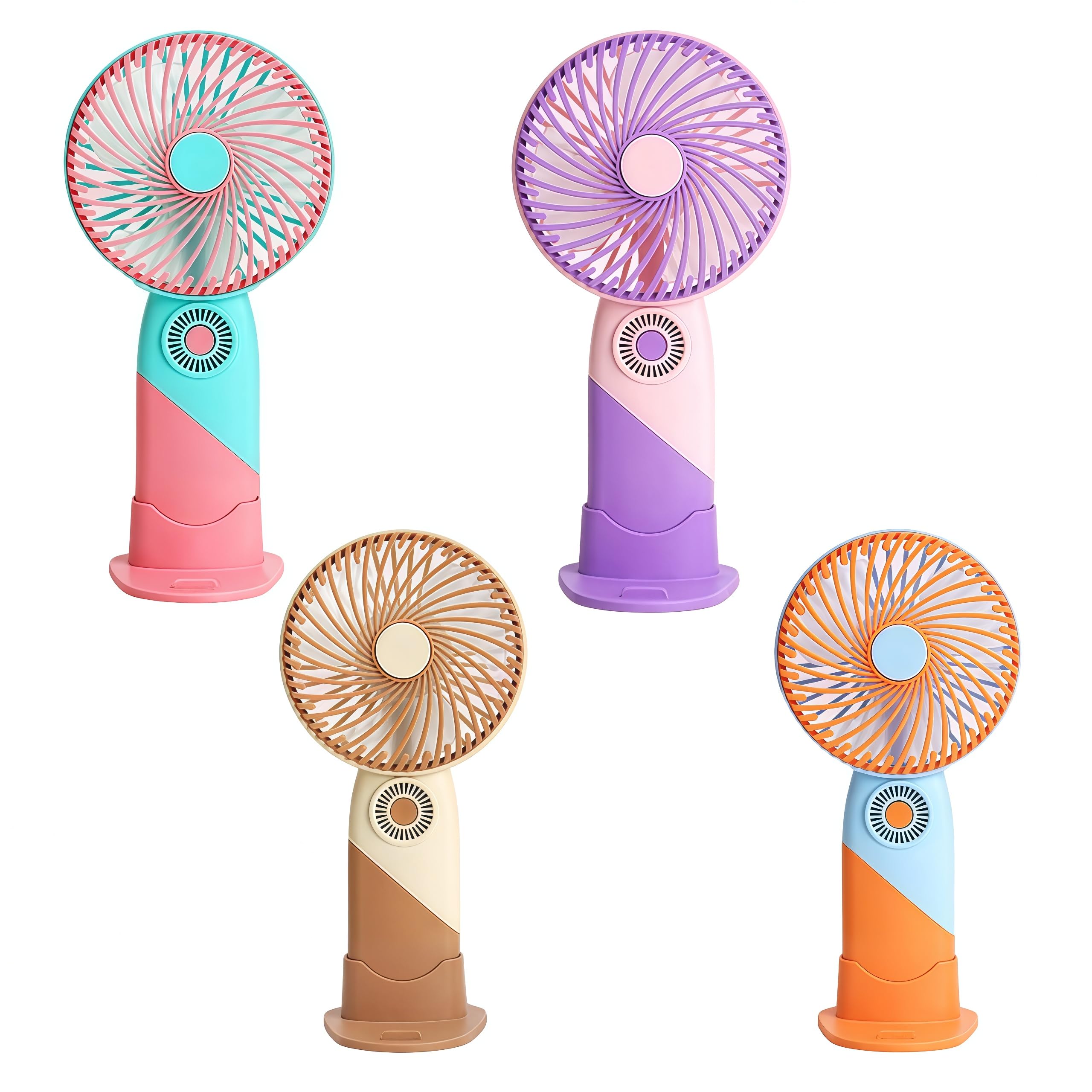 4 Pack Mini Handheld Portable Fan, USB Rechargeable Portable Mini Fan with Detachable Stand Base, 3 Speed Quiet Personal Cooling Fan, Battery Powered Small Desk Fan for Travel Office Outdoor Home