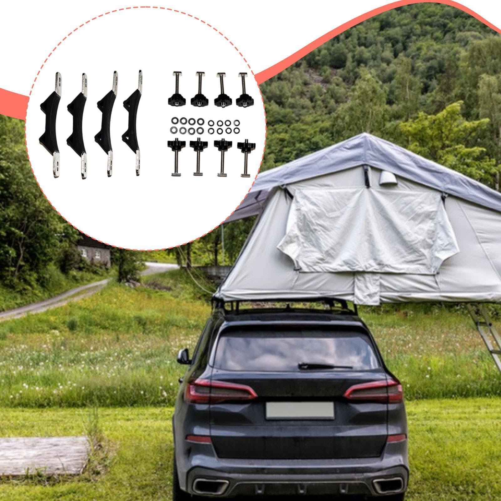 Dachzelt Befestigungsset Dachzelt Montageklemme Ersatzteil Autodachzelt Installationsset Anti-lockerung Dachträgersystem Metall PP für Urlaub Camping