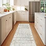 WITSHOCK 2x6 Runner Rugs for Kitchen, Machine Washable Non Slip Vintage Hallway Runner - Low Pile Lightweight Print Rug for Laundry Room Bedroom Beside Rug - Pet & Kids Friendly (Light Blue)