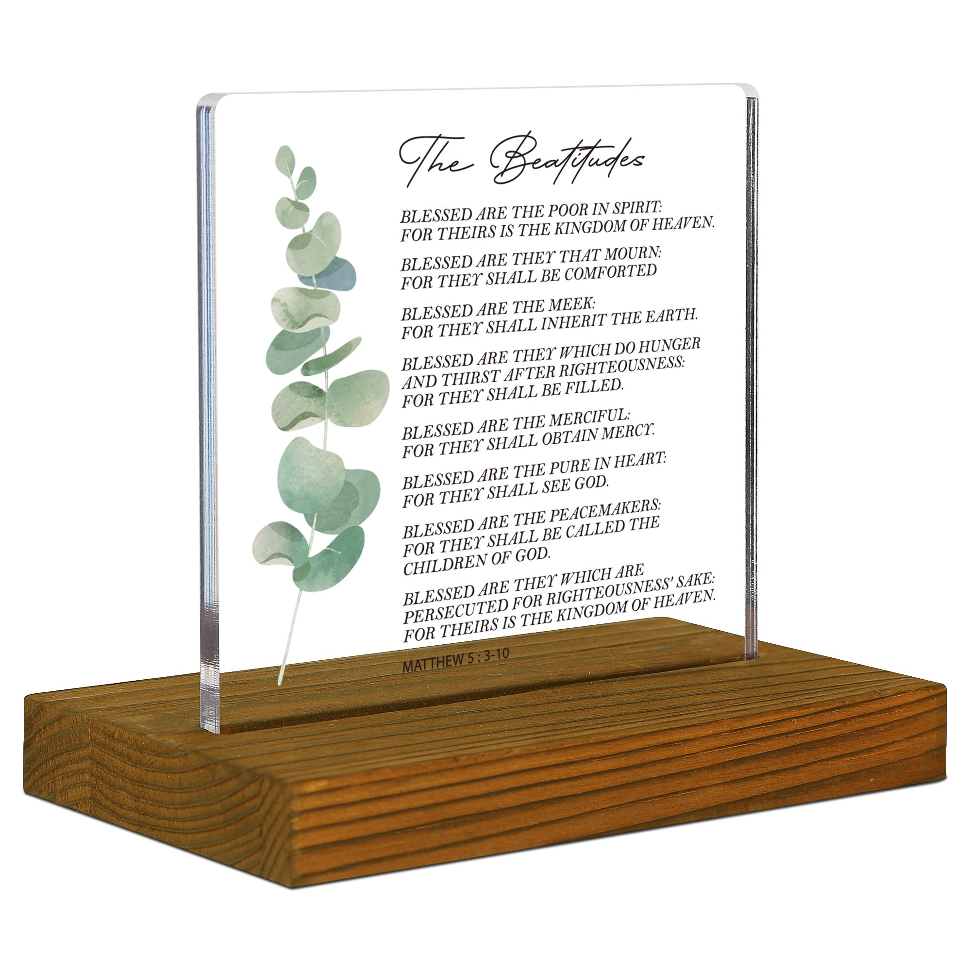 Matthew 5:3-10 The Beatitudes Bible Verse Sign, Christian Gifts, Bible Verse Plaque, Acrylic Desk Decor Sign with Wood Stand - FSA082