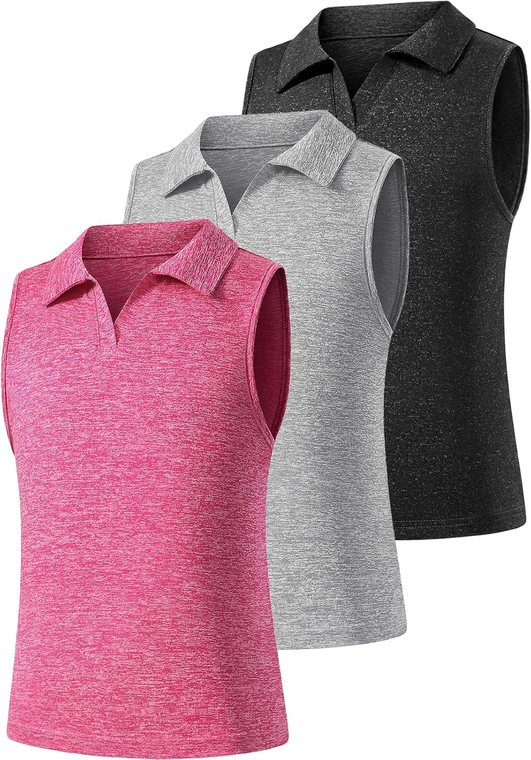 Ullnoy Girls Sleeveless Polo Shirts V-Neck Collared Quick Dry Moisture Wicking Tank Tops for Golf Tennis Sports Gym for Girls