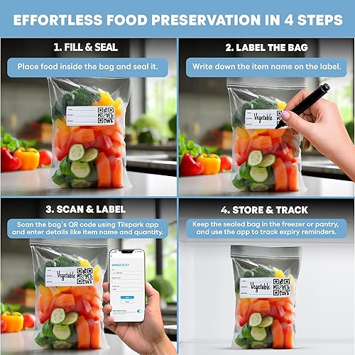 Miniatura 8 de Bolsas selladoras al vacío para almacenamiento de alimentos, paquete de 150 bolsas de vacío inteligentes con código QR, de 8 x 12 pulgadas, sin BPA,