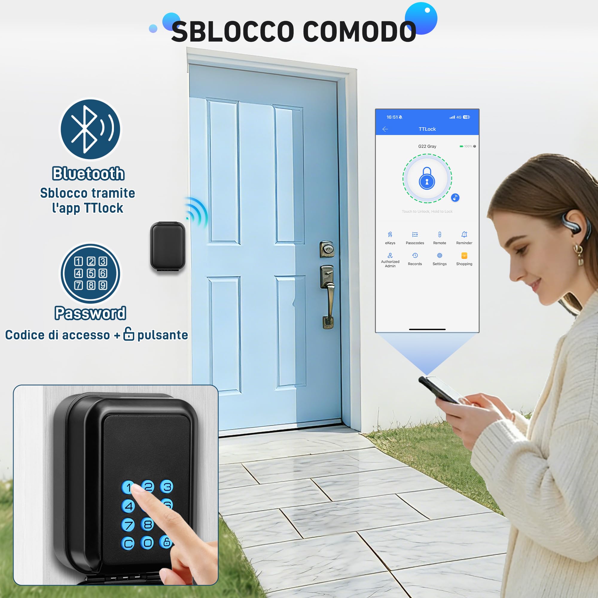 Cassetta di Sicurezza per Chiavi Esterno Impermiabile | Diritti di Accesso+Multi-Password | Elettronica Cassetta Sicurezza Chiavi Self Check IN Bluetooth Cassaforte per Chiave con Codice