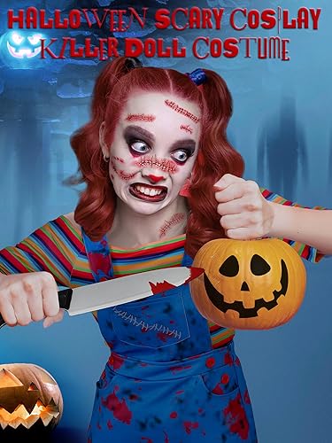 Miniatura 4 de Disfraz de payaso de Halloween para mujer, 5 piezas, personaje de película, vudú, cosplay, vestido de arcoíris, camiseta