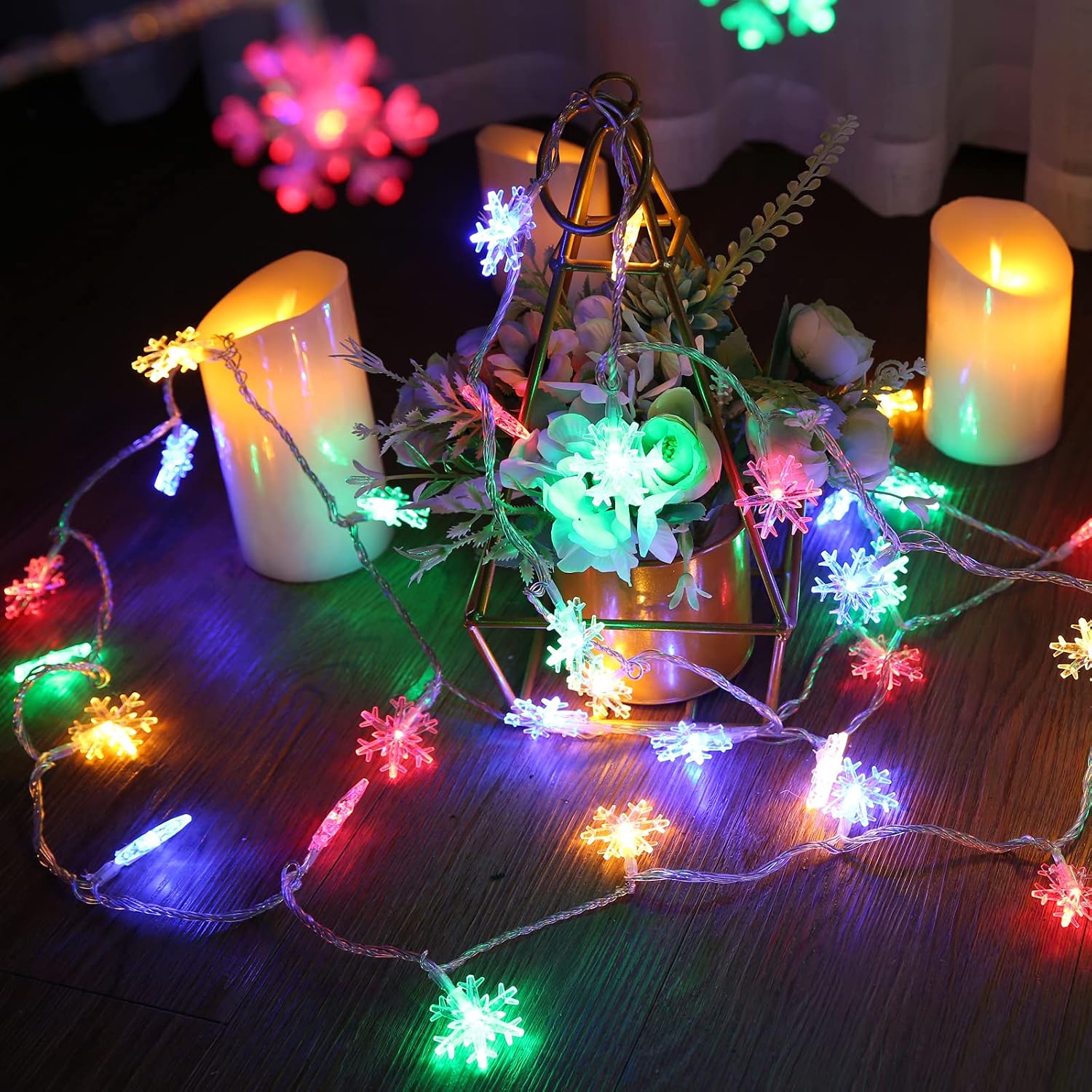 Joomer Christmas Lights,Snowflake String Lights 100 LED 33FT String Lights Plug in Fairy Lights 8 Modes Waterproof Connectable for Indoor Outdoor Wedding Birthday Christmas Decorations(Multi-Color)