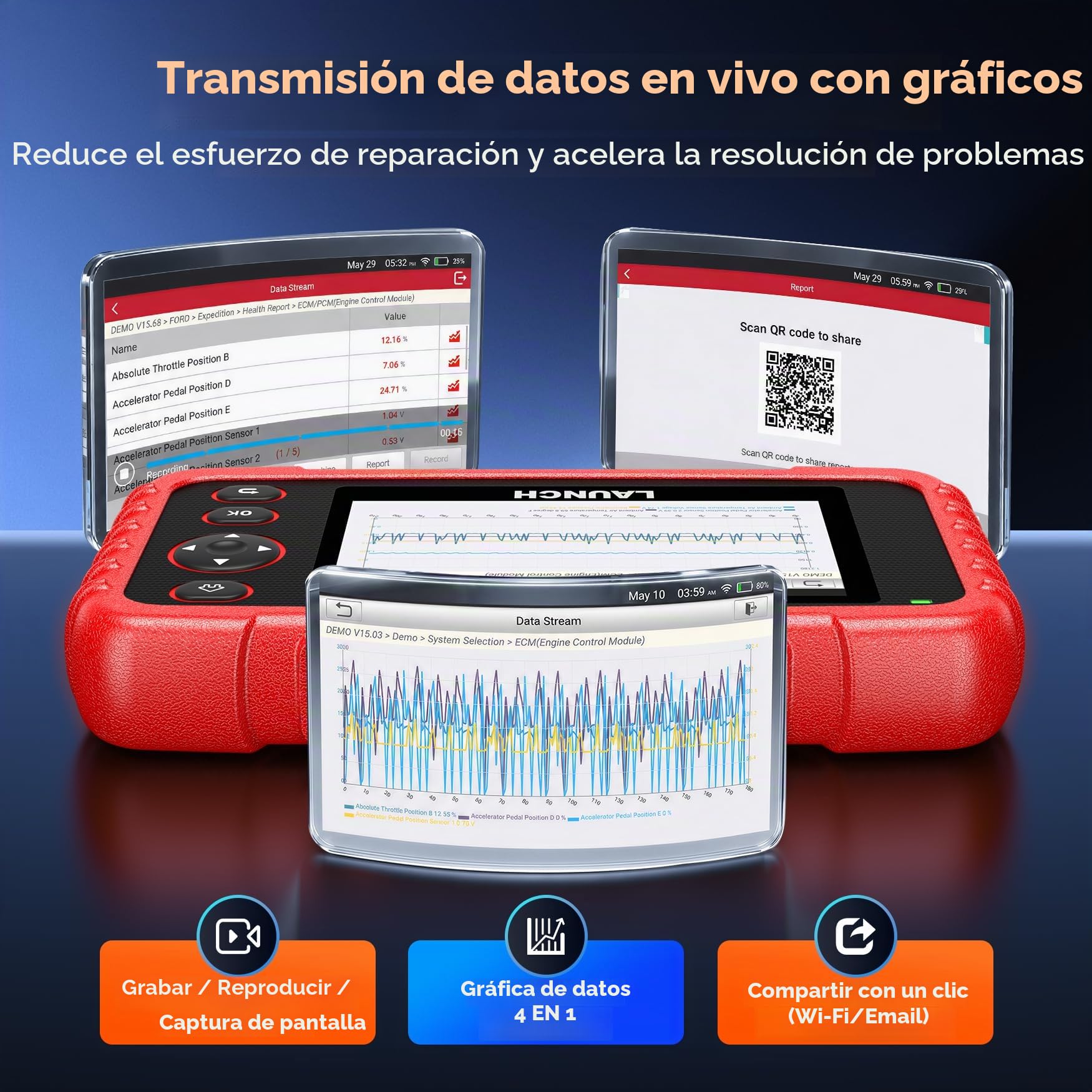 LAUNCH CRP123X V2.0 Obd2 Escáner, Diagnosis con 4 Sistemas y 7 Funciones, Motor Transmisión Abs Srs Airbag Autovin, Actualización por Wifi