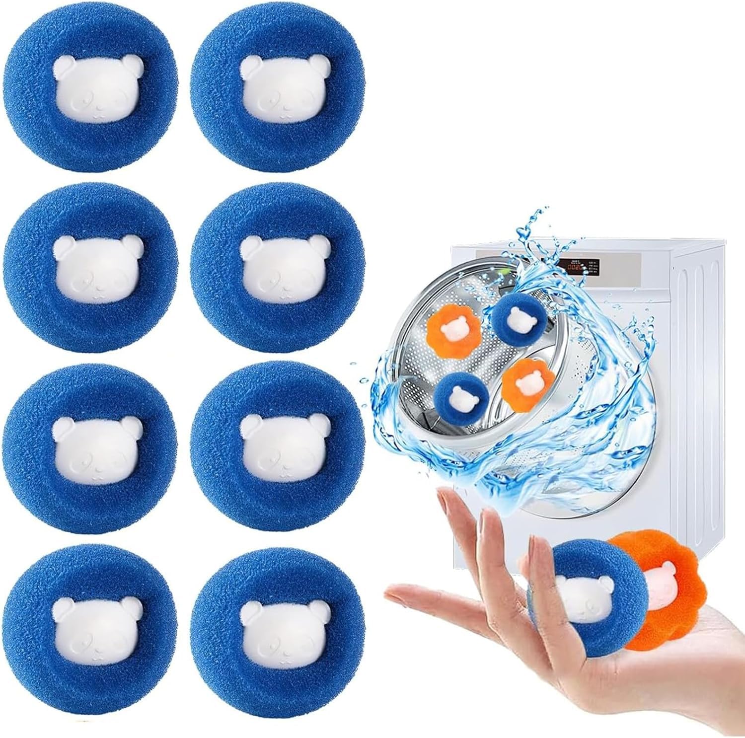 8PCS Pet Hair Remover for Washing Machine Reusable Laundry Lint Catcher Washing Machine Hair Catcher Effectively Removes Cat, Dog and Other Pet Hair From Clothes (Blue)