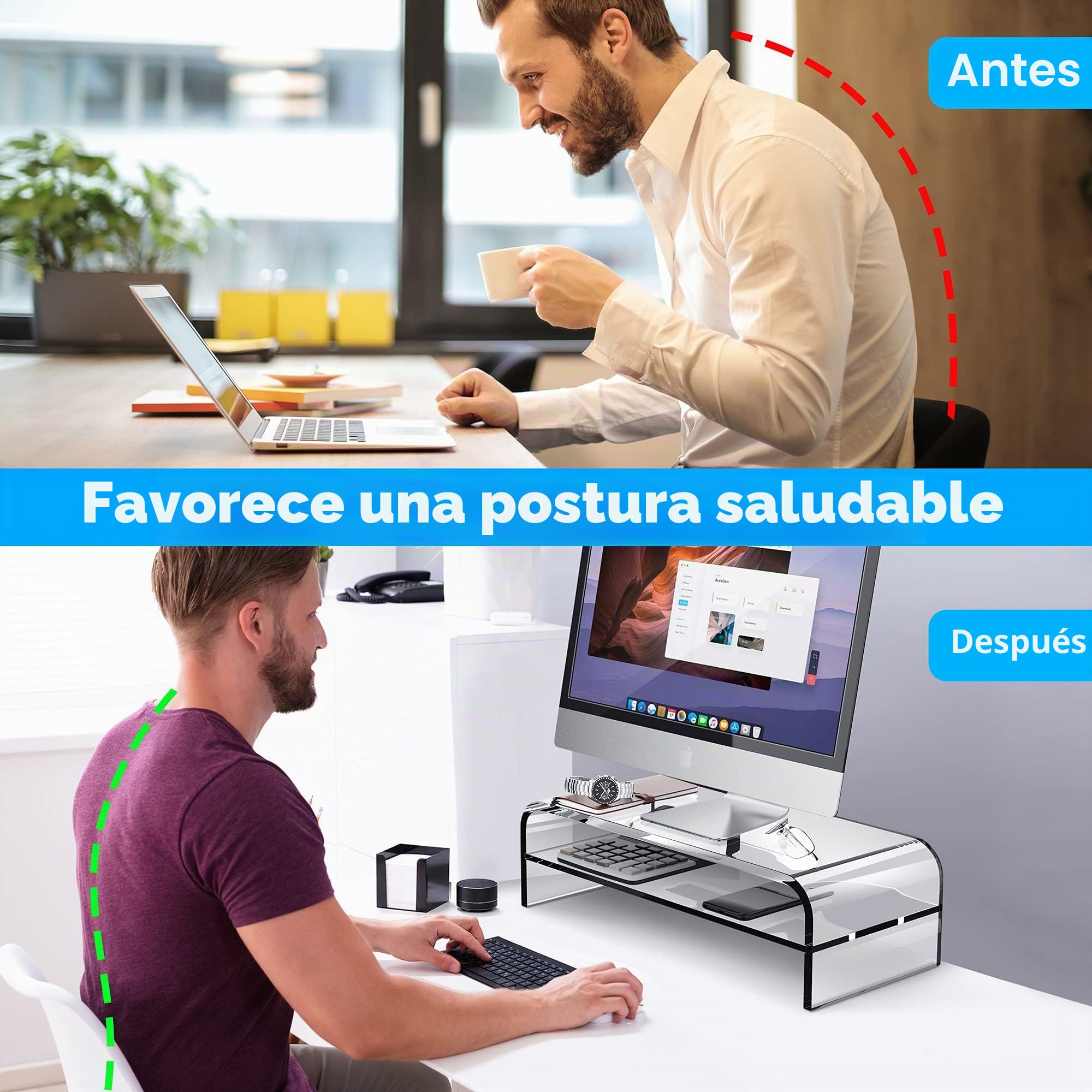 AboveTEK Supporto per Monitor Acrilico a 2 Livelli, Elevatore per Computer per Ufficio Domestico, Supporto da Scrivania Multimonitor da 48cm x 22cm per iMac, Multi-Media, Stampante, Portatile, TV