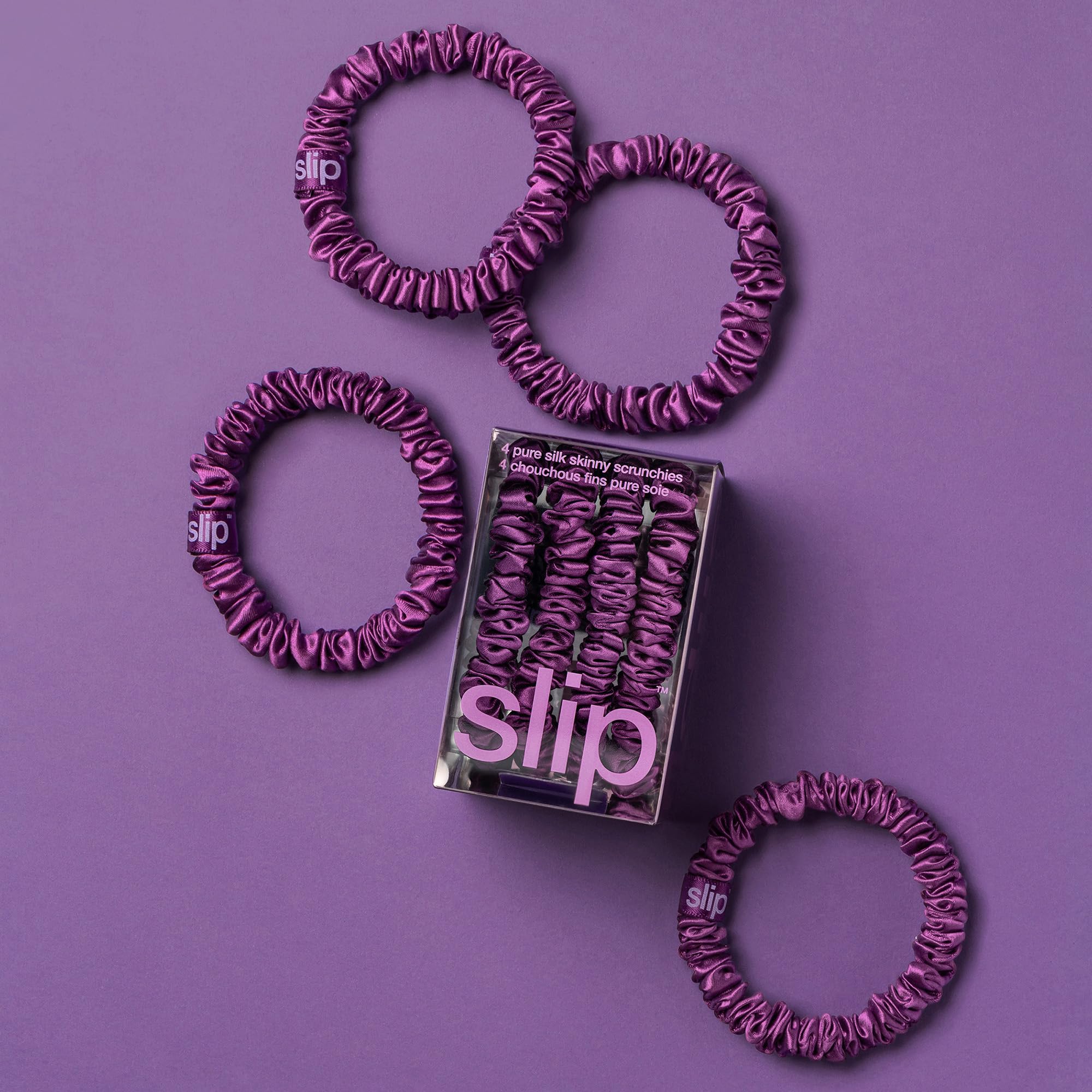 slip Skinny Dark Purple Scrunchies, Back to School Range, Anti-Crease, Anti-Breakage Slipsilk Hair Ties - Image 3