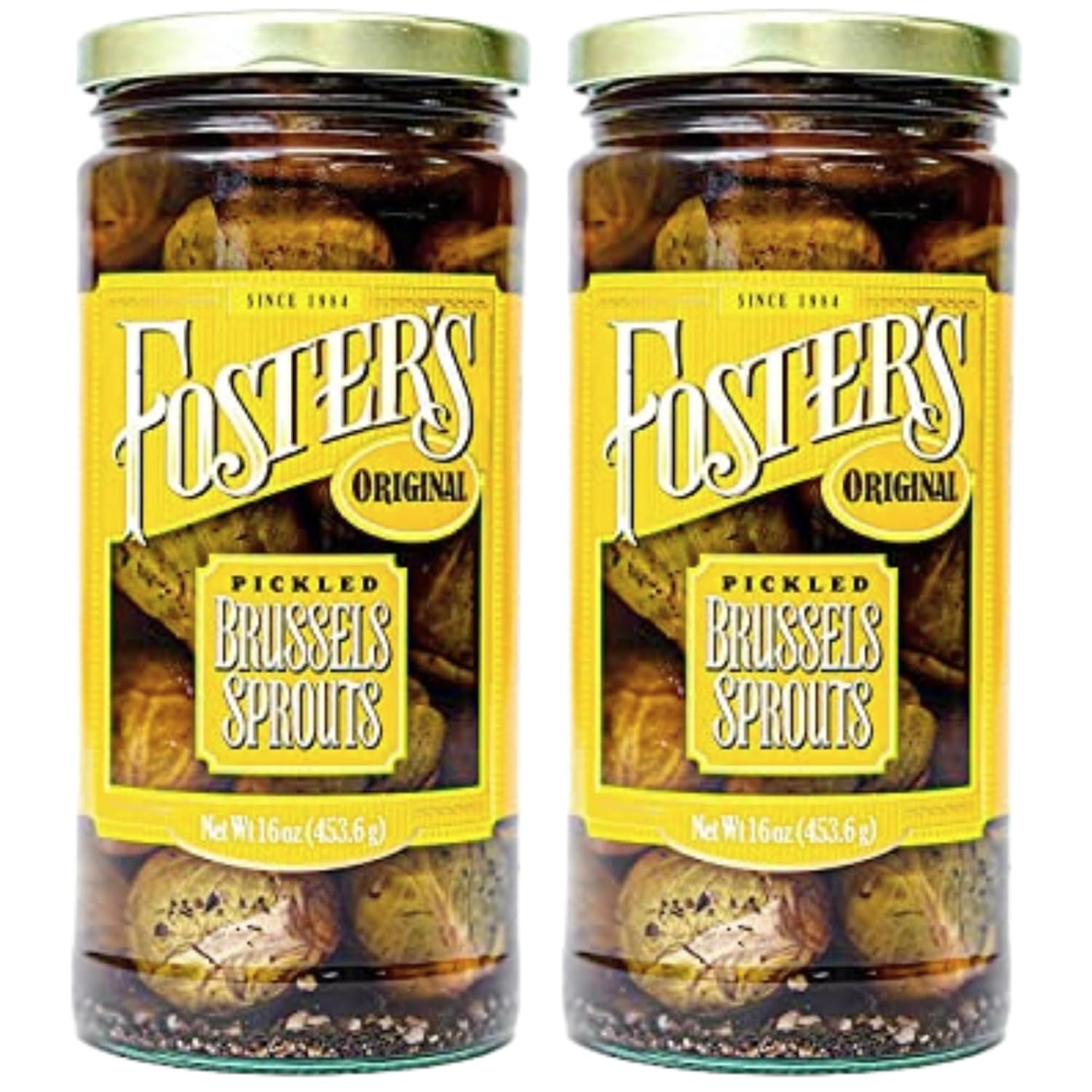 Foster's Pickled Brussel Sprouts Original 16oz 2-Pack | Gluten-Free Low-Calorie Snack, Fat & Preservative Free, 40+ Year Recipe