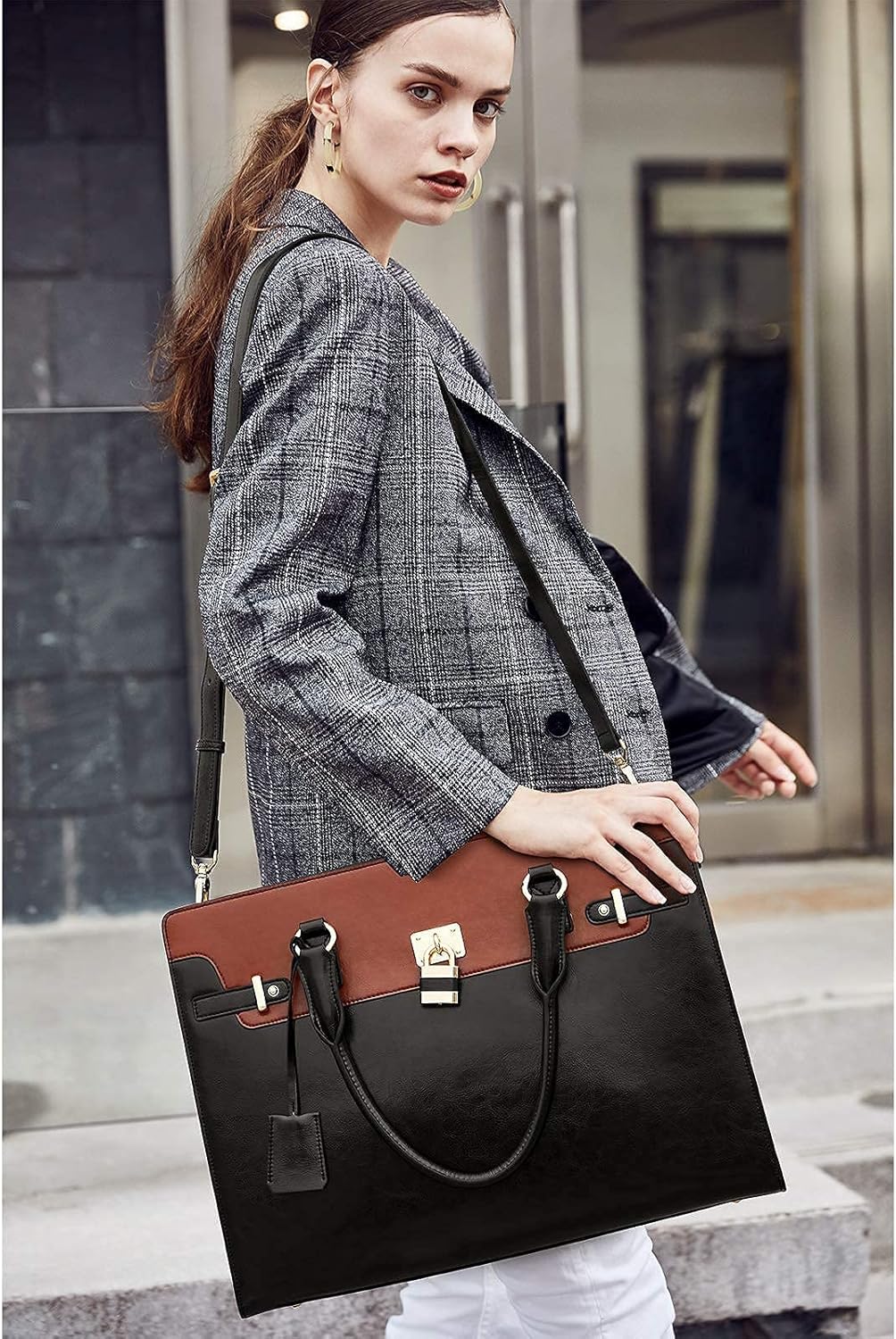 Miniatura 3 de BOSTANTEN Maletín para mujer, bolso de cuero para laptop, cartera de cuero para mujer