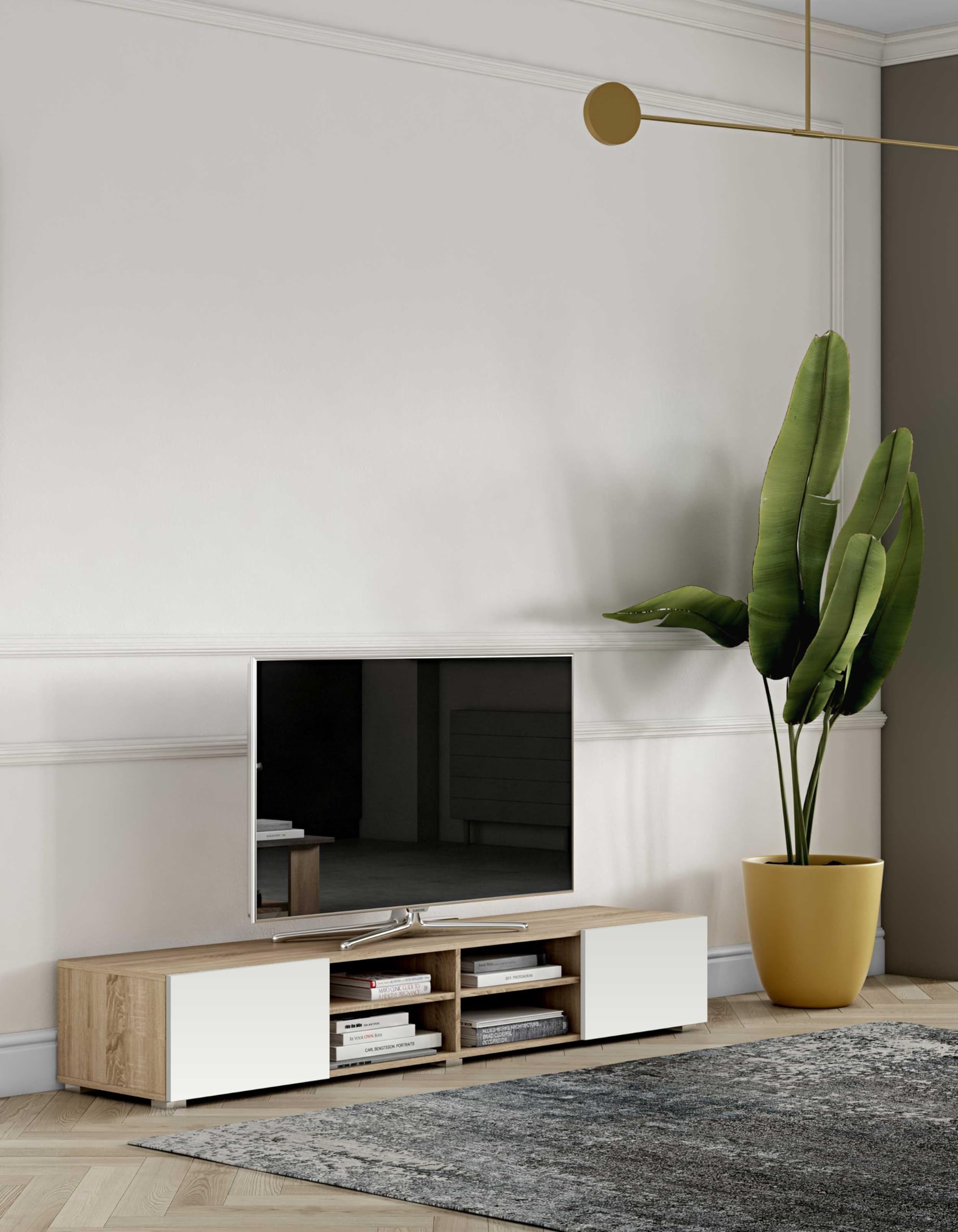 Symbiosis Podium, Tavolino porta tv, rovere naturale e bianco 185x42x31 cm