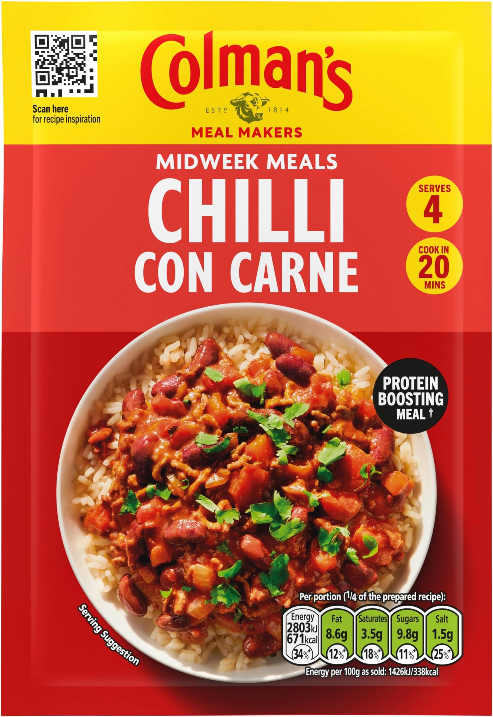 Midweek Meals Chilli Con Carne Meal Maker mix with a blend of herbs and spices for a protein-boosting meal† 50 g