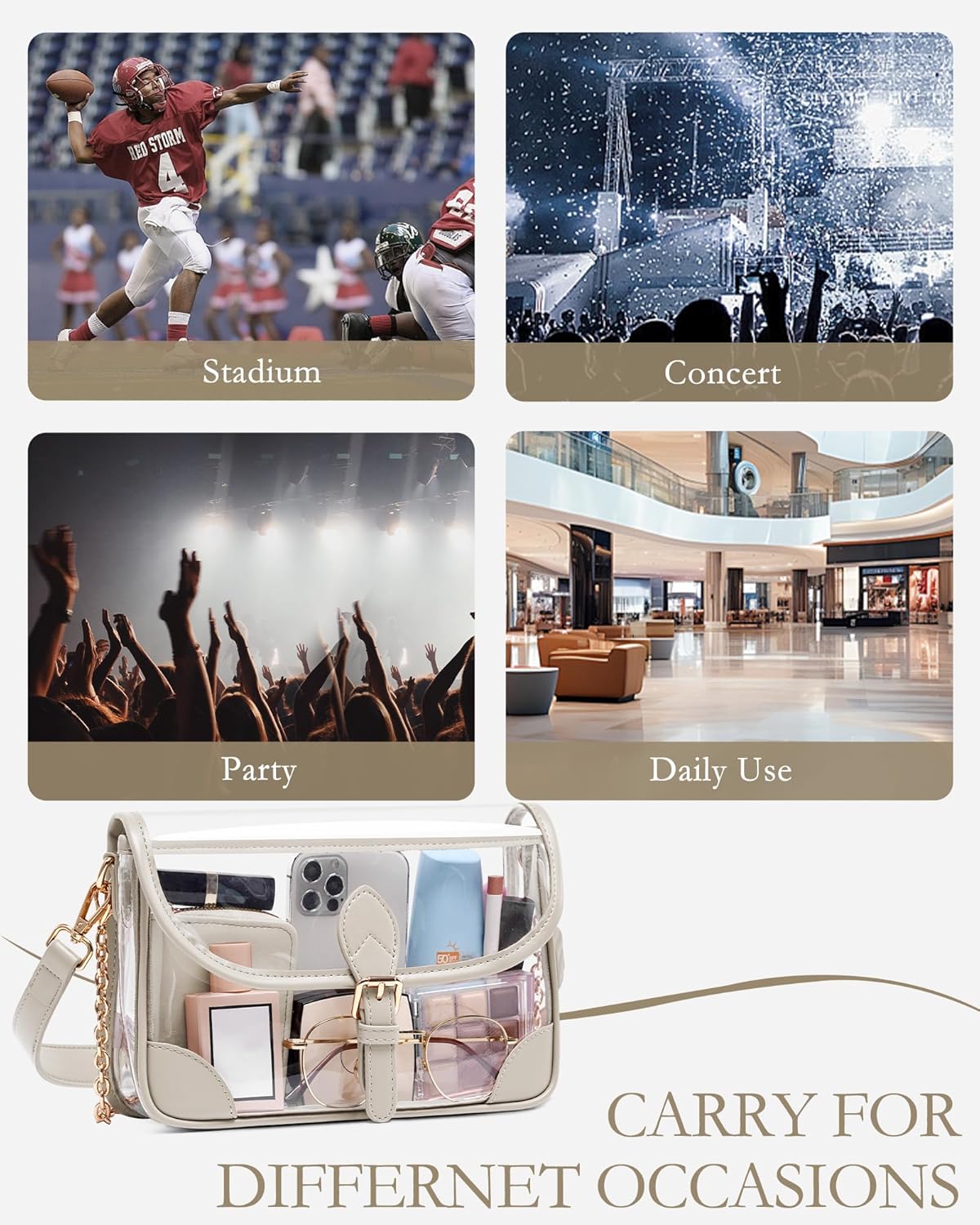 LONG VACATION Clear Bag for Stadium Events Shoulder Bag for Women, Clear Purse with Card Holder for Stadium Concert Travel - Image 8