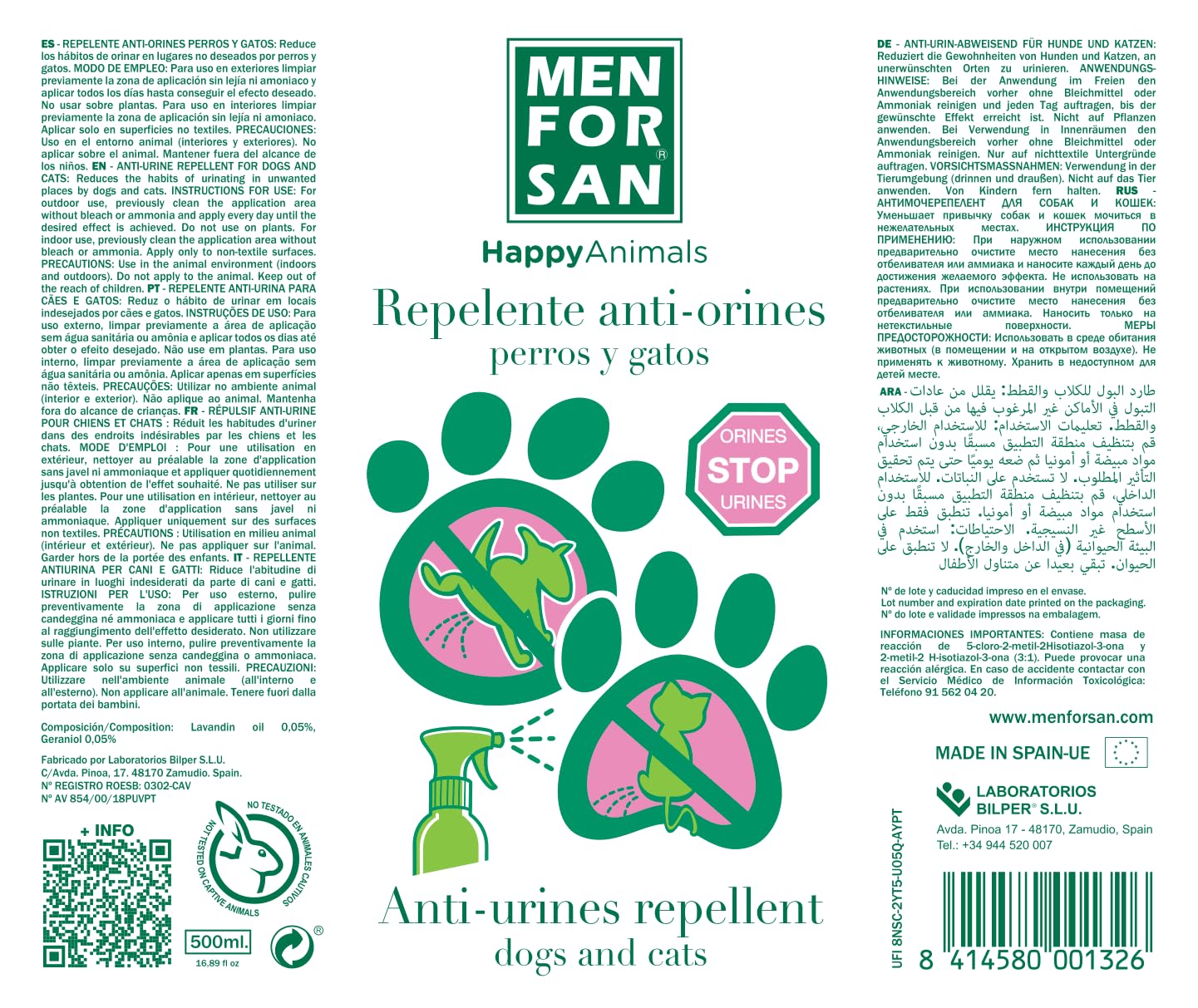 MENFORSAN Antiurine Contro Urina di Cane e Gatto - 500 ml
