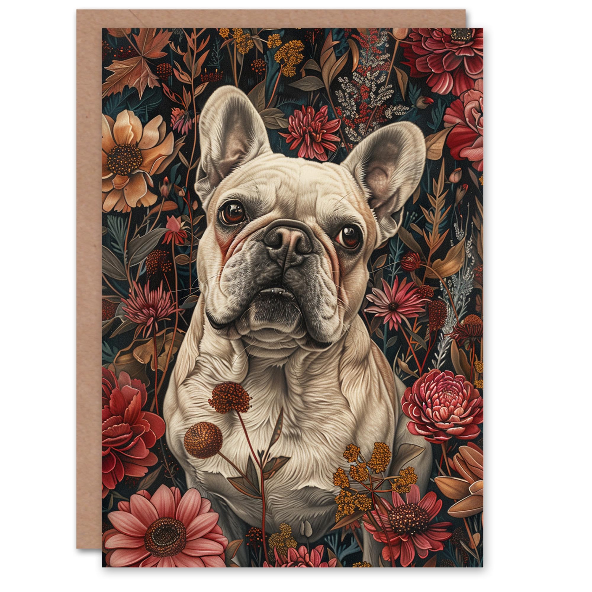 Birthday Card Tan French Bulldog in Wildflower Garden Animal Lover For Him Her