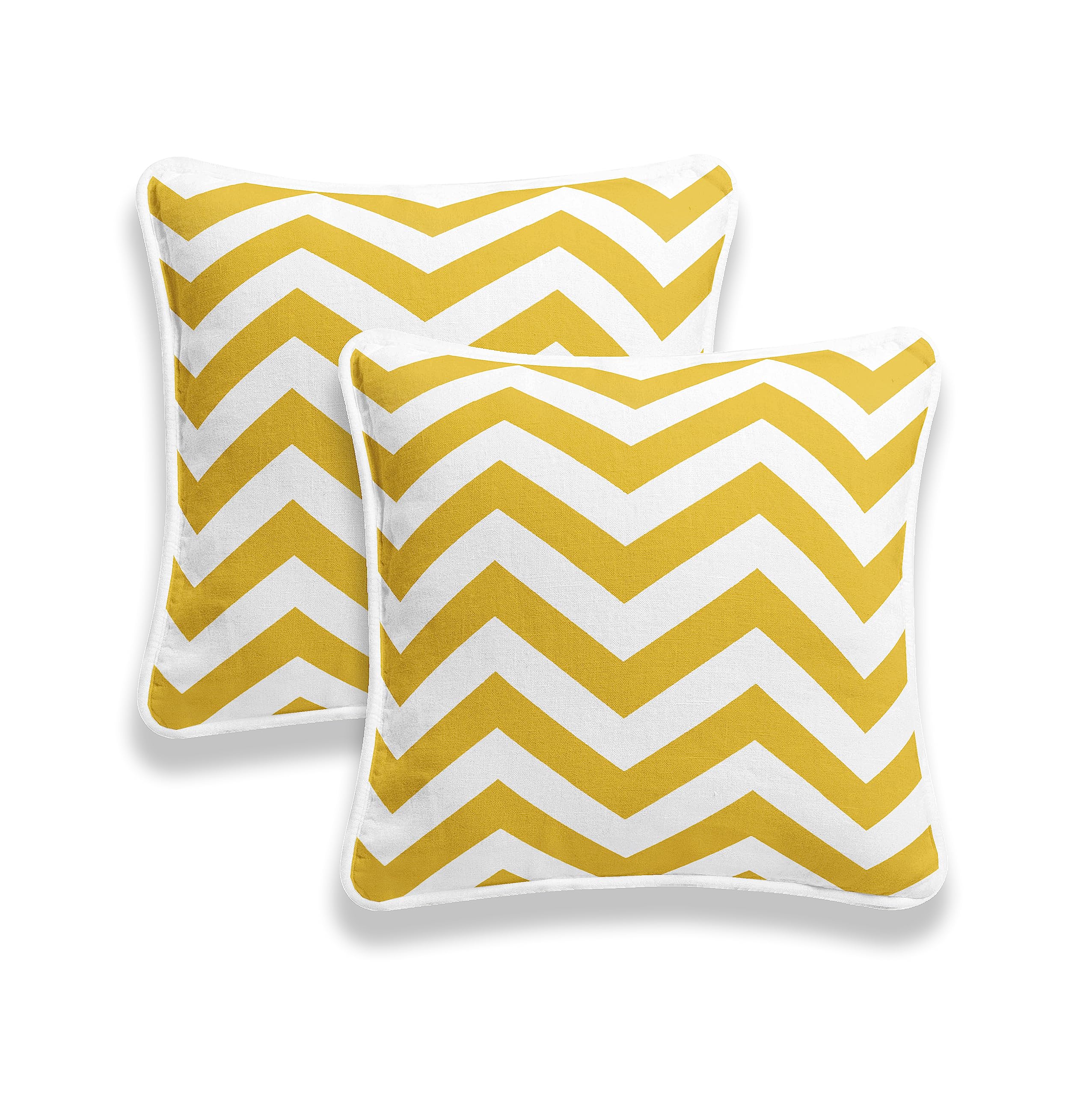 ARLINENS ZigZag Style Chevon Cushion Cover in 100% Cotton and Size 18x18 or 45x45 cm Available in 5 Vibrant colour (Chevron Mustard, Pack Of 2)