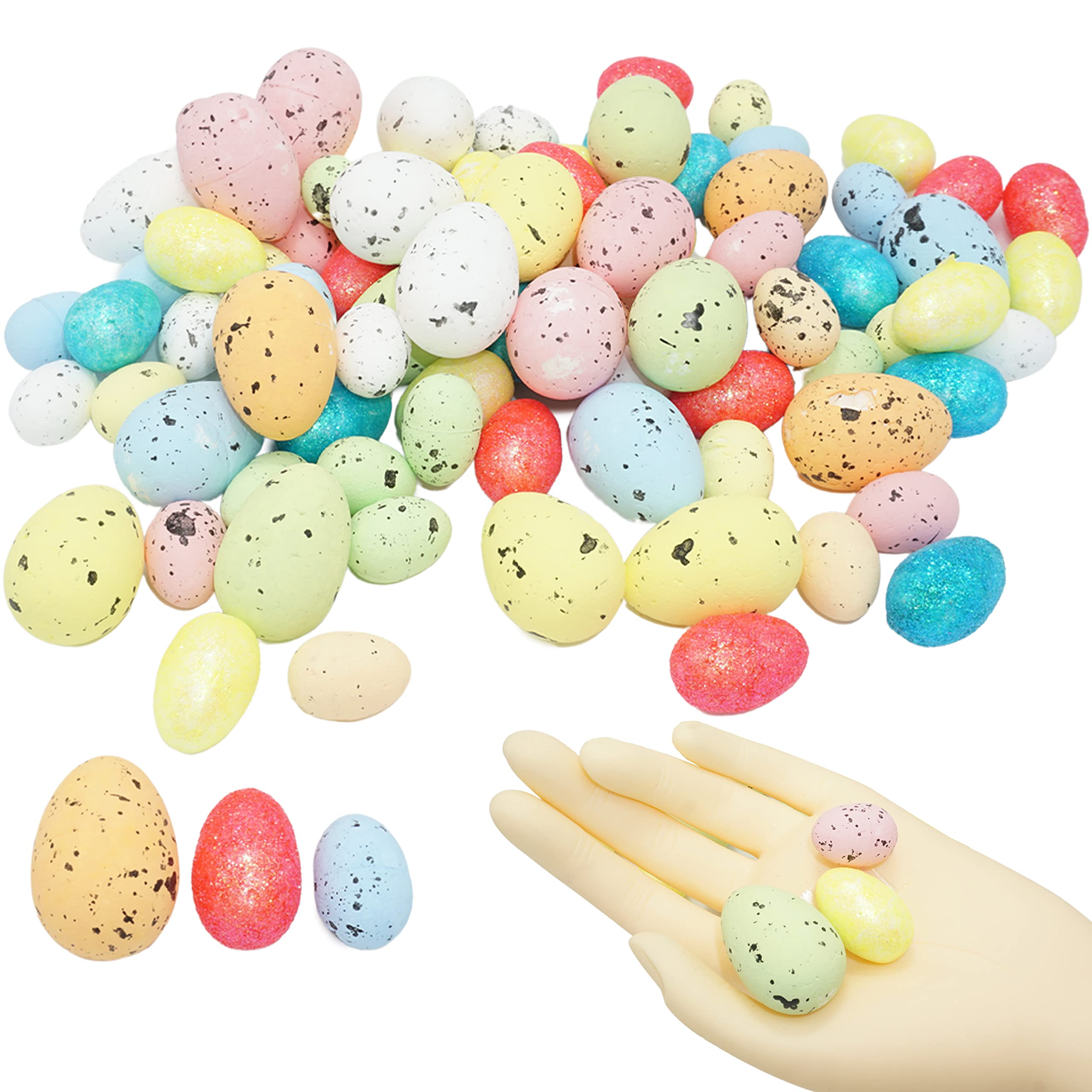90PCs Easter Foam Eggs, Glitter Decorative Easter Eggs, Easter Craft, Speckled Artificial Bird Eggs, Bonnet Decor, Basket Filler Ornaments