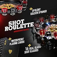 Vista 2 de BETTERLINE Juego de cartas de póquer y ruleta de vaso de chupito - Rueda giratoria, 2 bolas y 16 vasos de chupito - Casino Juegos de fiesta