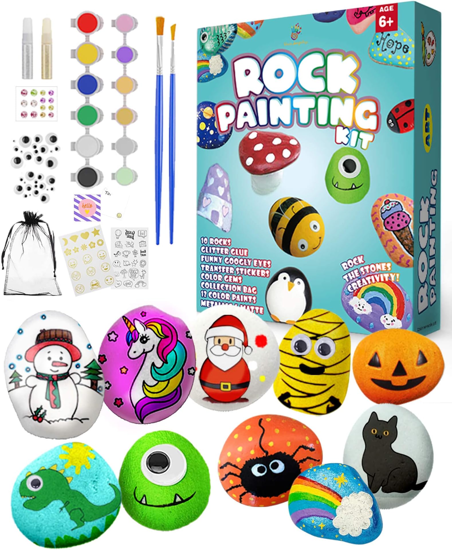 Uncle Jungo Rock Painting for kids, Creativty Rock Set for Painting, Arts and Crafts Painting Set Rocks, Kids Rock Painting Stones Crafts, Hide and Seek Crafts Set for Age 3+