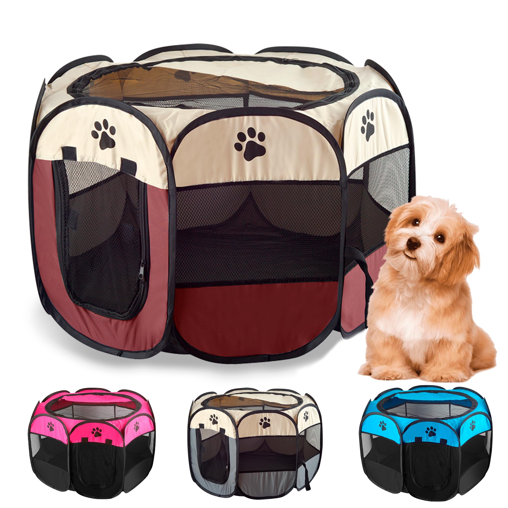 JUPPLIES Parque para Perros Pequeños y Medianos Plegable 73 x 73 x 43cm - Jaula Perro, Gato, Cachorro, Conejo - Corralito para Perros y Mascotas Ideal para Juegos - Marrón