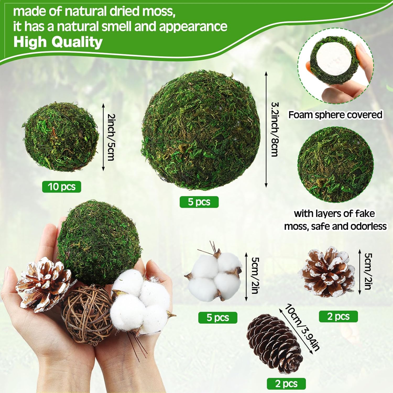 Yunsailing 36 Pcs Moss Decorative Balls for Centerpiece Bowls and Rattan Wicker Balls Handmade Orbs Spherical Assorted Vase Filler Tabletop Decor for Garden Wedding Party(Boho,Vivid)