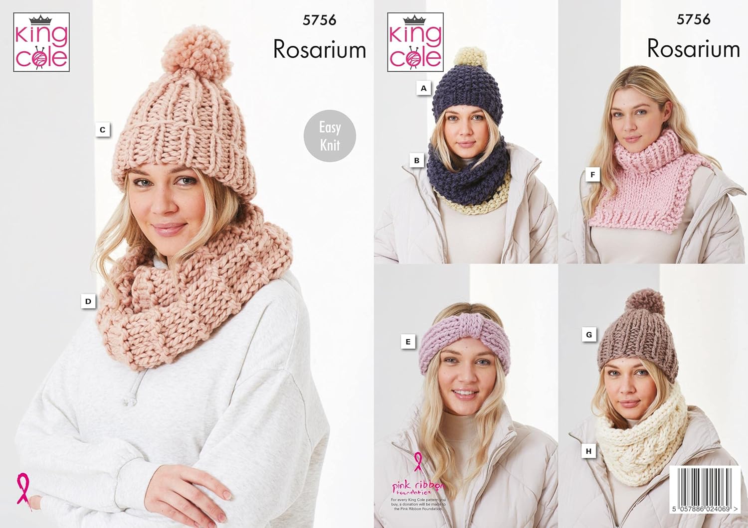 King Cole Ladies Rosarium Mega Chunky Knitting Pattern Easy Knit Headband Snood & Hat (5756)