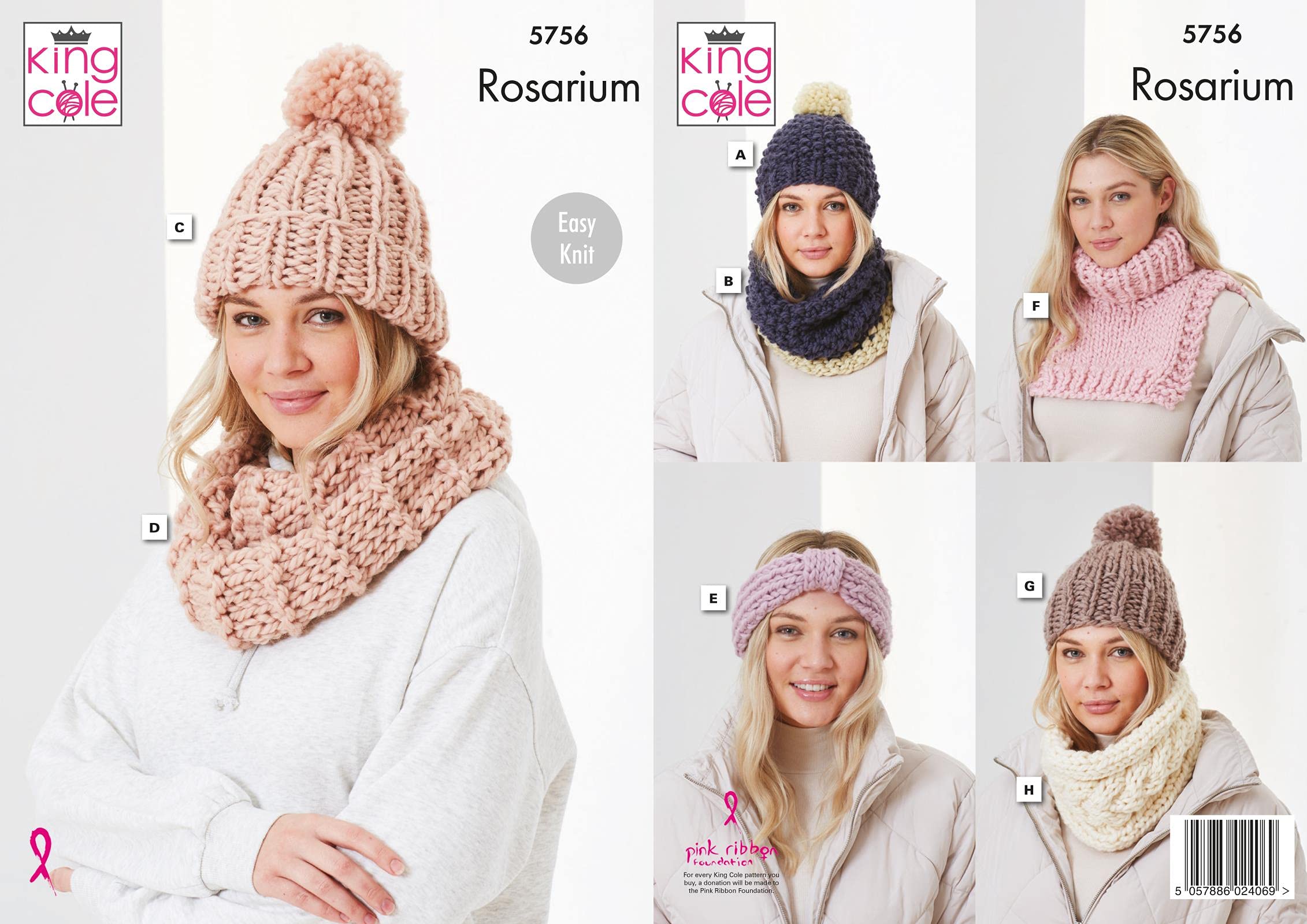 King Cole Ladies Rosarium Mega Chunky Knitting Pattern Easy Knit Headband Snood & Hat (5756)