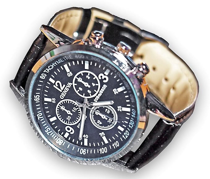 Amazon メンズウォッチ 男性用腕時計 クロノグラフ風デザイン アナログ フェイクレザーベルト ブラック カジュアル ビジネス ドレスウォッチ 黒 黒 メンズ腕時計 腕時計 通販