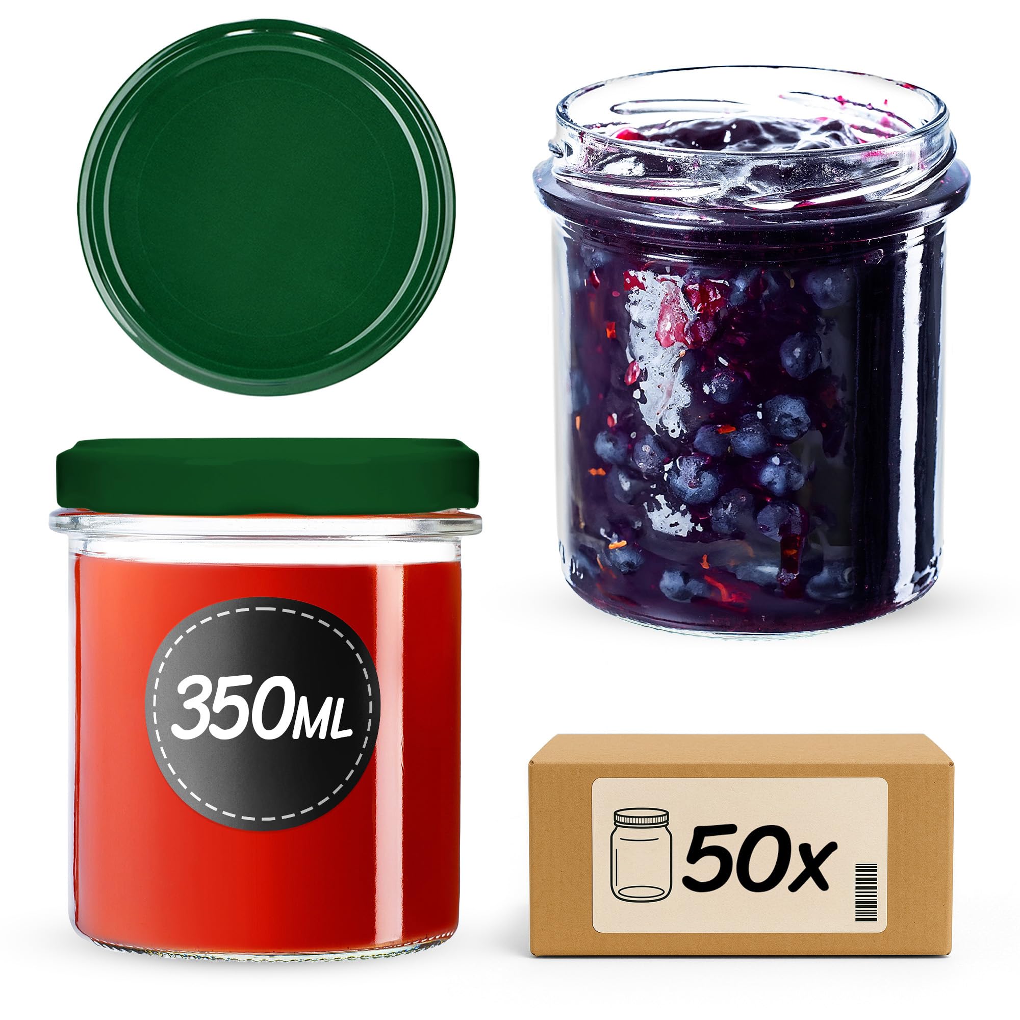KADAX 50er Set Marmeladengläser 350ml TO82, Einmachgläser Vorratsgläser Mason Jar mit Schraubdeckel, Luftdichte Schraubgläser, Honig & Konfitüre