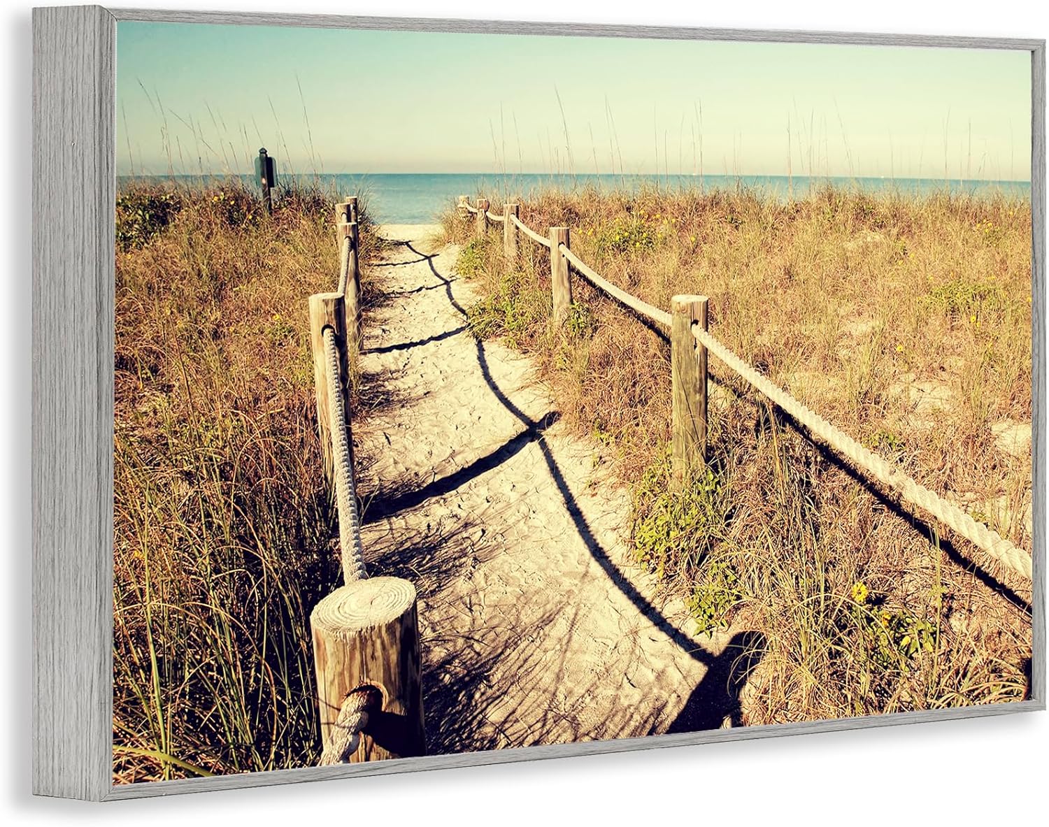 Stupell Industries Sandy Path Railing Framed Giclee Wall Art Design by Gail Peck, Gray Framed, 18 x 12