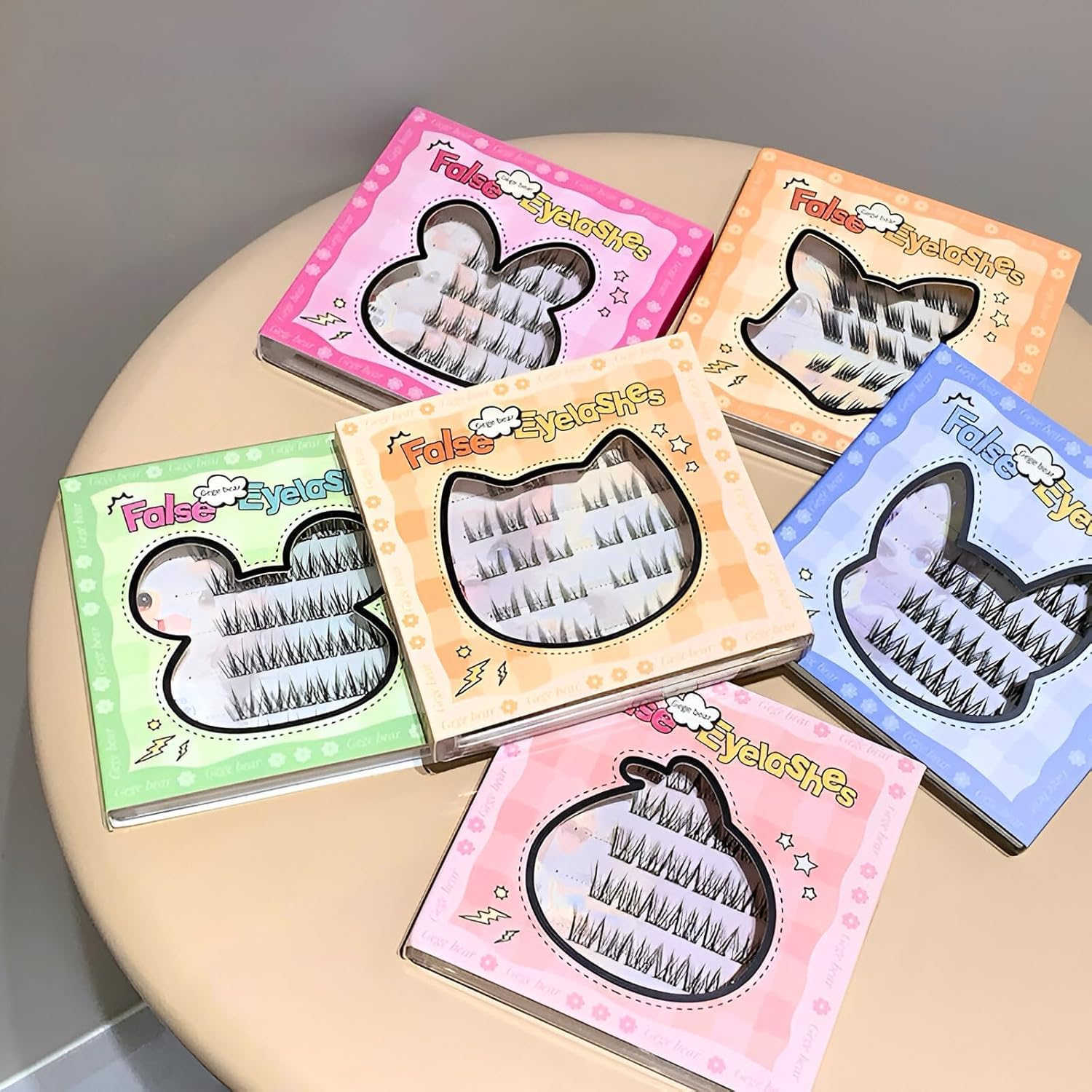 Gege Bear Glue Free False Eyelashes | Kawaii Soft Pastel Packaging | Ultra Lightweight Natural Feel | Three-Dimensional Curling Volume Enhancement | Self-Adhesive Technology No Glue Required | Cat Elf Bird Chirping Fox Rabbit Dog | Easy Application Sensitive Eye Safe Formula (01# Wangwang Dog Style, 36Pcs)