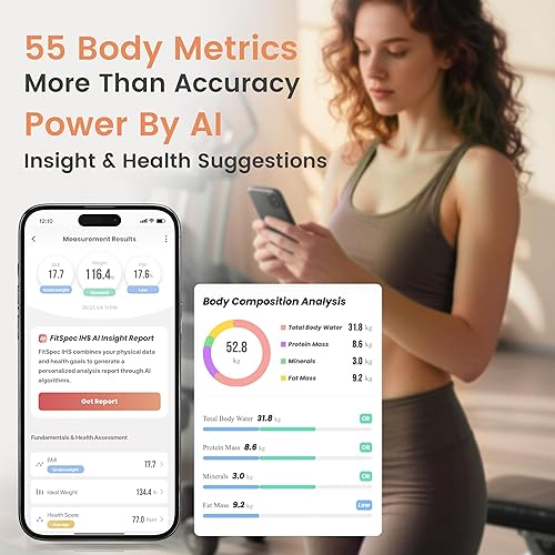 Miniatura 3 de Wonder Core FitSpec - Báscula inteligente de grasa corporal, báscula digital de baño con 8 electrodos para peso preciso, IMC, masa muscular y