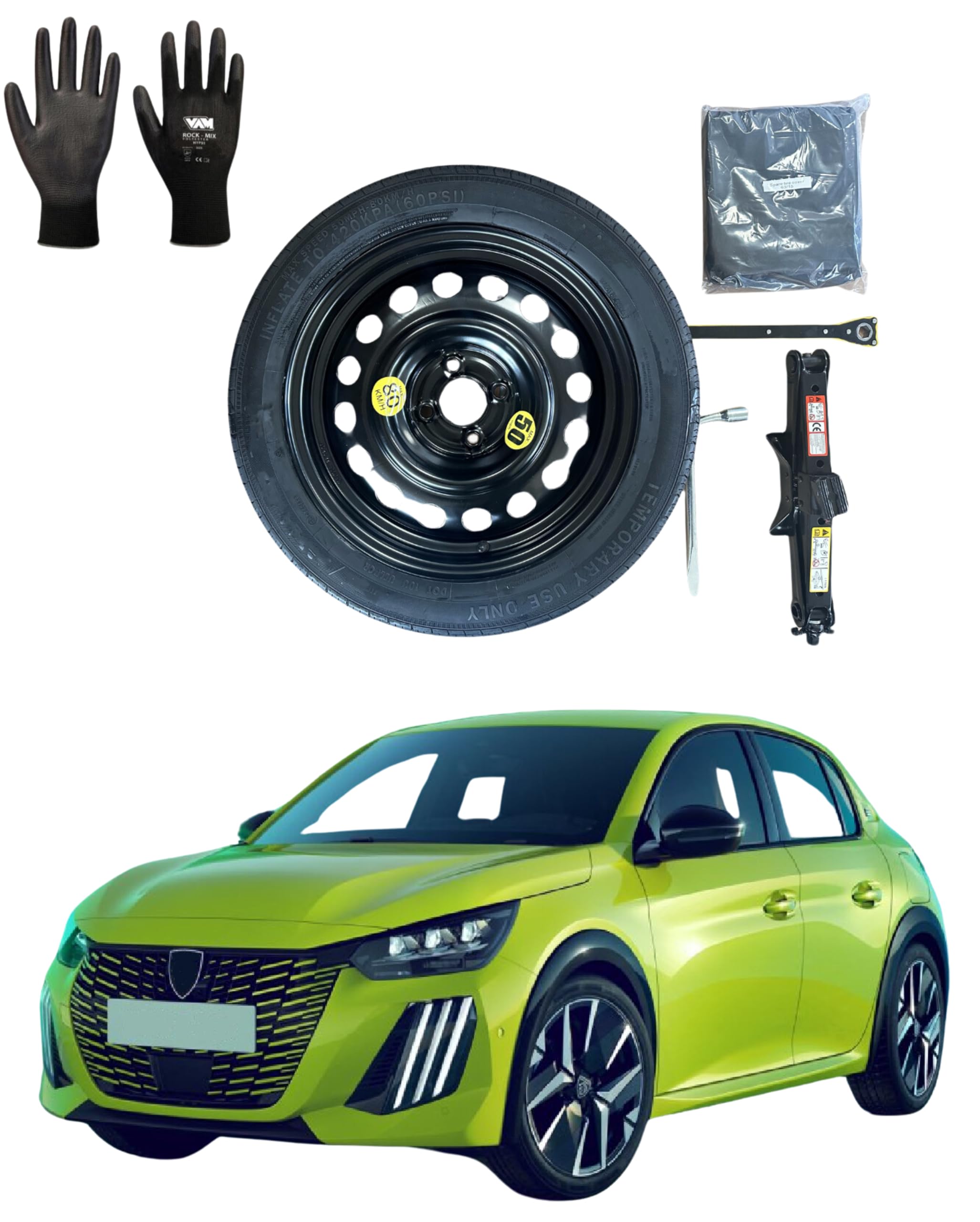 Rueda De Repuesto 17 Pulgadas 4 Agujeros Para Peugeot 2008 - Incluye Gato, Guantes Y Destornillador