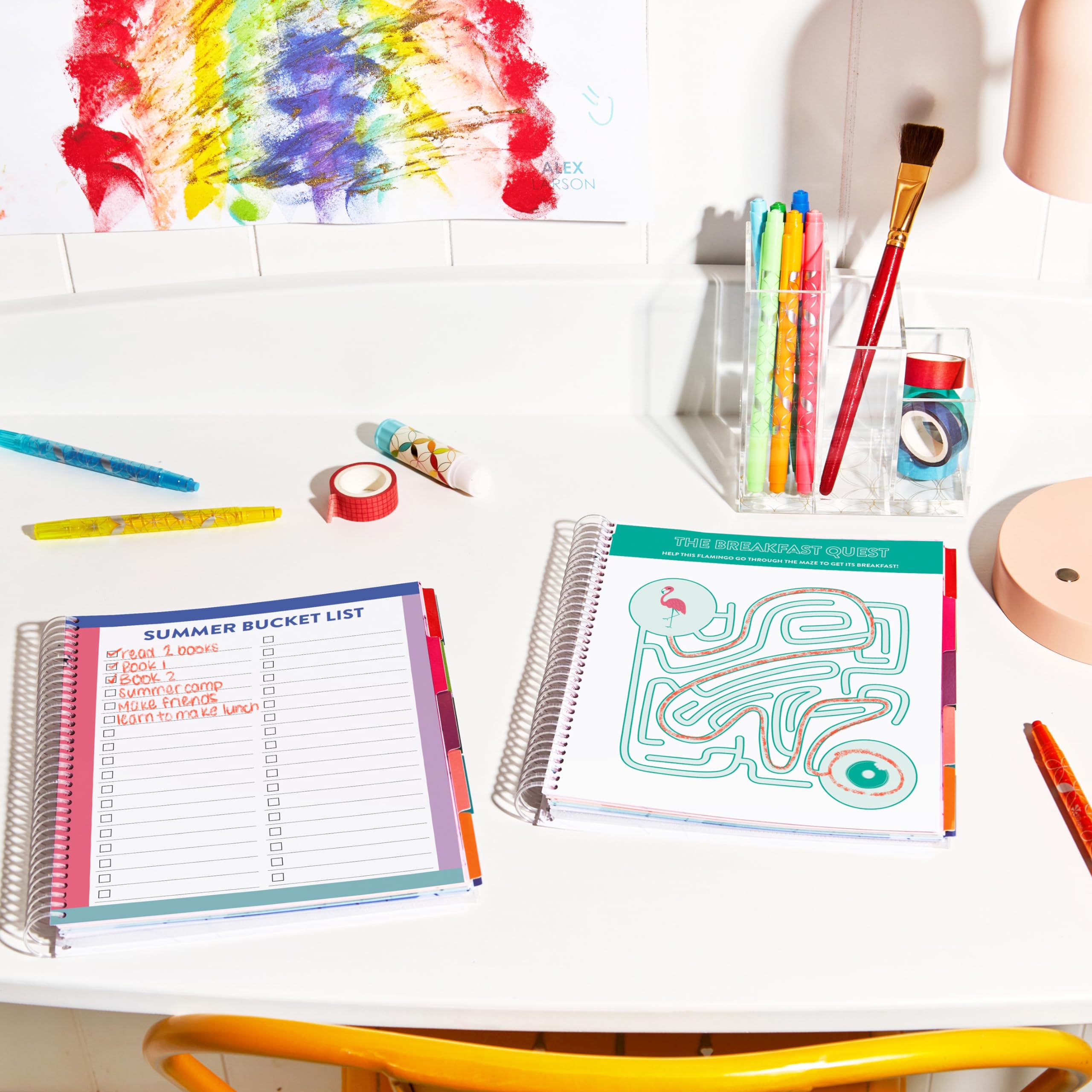 Erin Condren 7x9 Kid's Activity Book - Planetary Pop Classic Interchangeable Cover with Kid-Friendly Plastic Coil. Playtime, Activity Book and Coloring Book