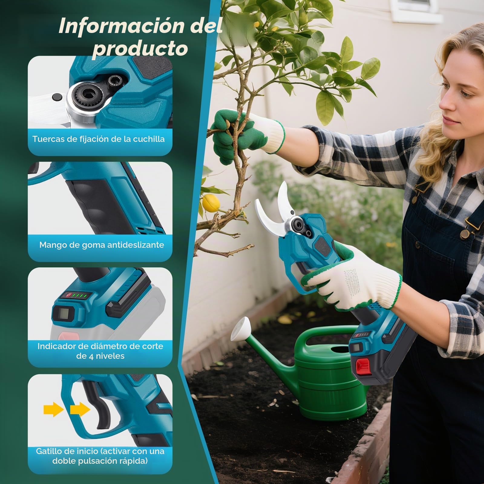 Tijeras de Podar Electricas,Tijeras de Poda de 40 mm con Display Tijeras de Podar 800W con Motor Brushless para Jardinería,Ajuste del Diámetro de Corte de 4 Niveles Pruning Shears