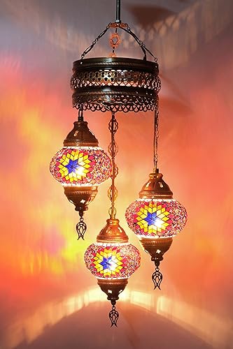 Miniatura 5 de Asylove Lámpara de techo turca, lámpara colgante de mosaico, candelabros turcos, 3 globos, iluminación de techo marroquí, accesorio Art Deco