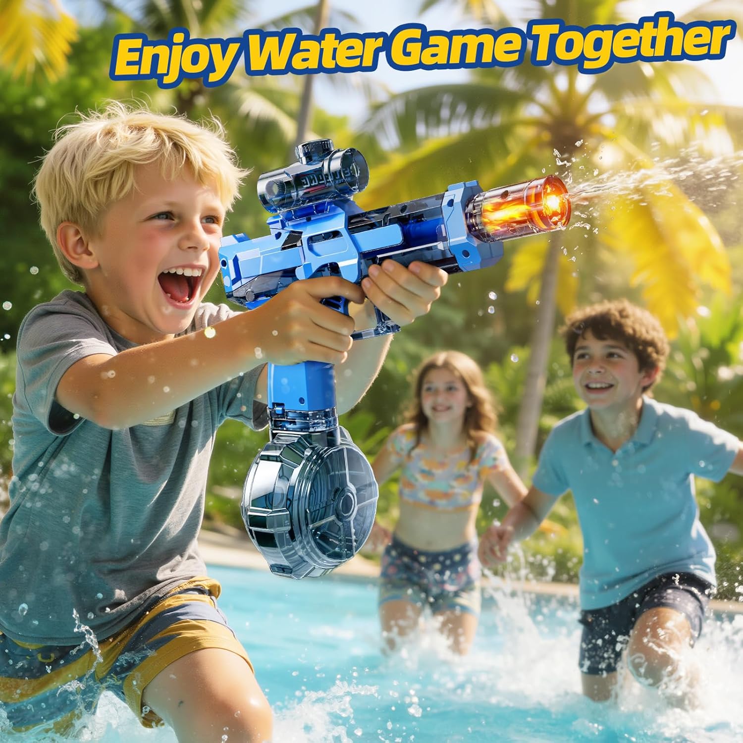 Electrical Water Squirt Toys for Kids Aged 8 9 10 11 12, Light Up Automatic Squirter Toy with Sound, Outdoor Activity Water Soaker Toys, Beach Party Pool Game Playset for Boys Girls (Blue)