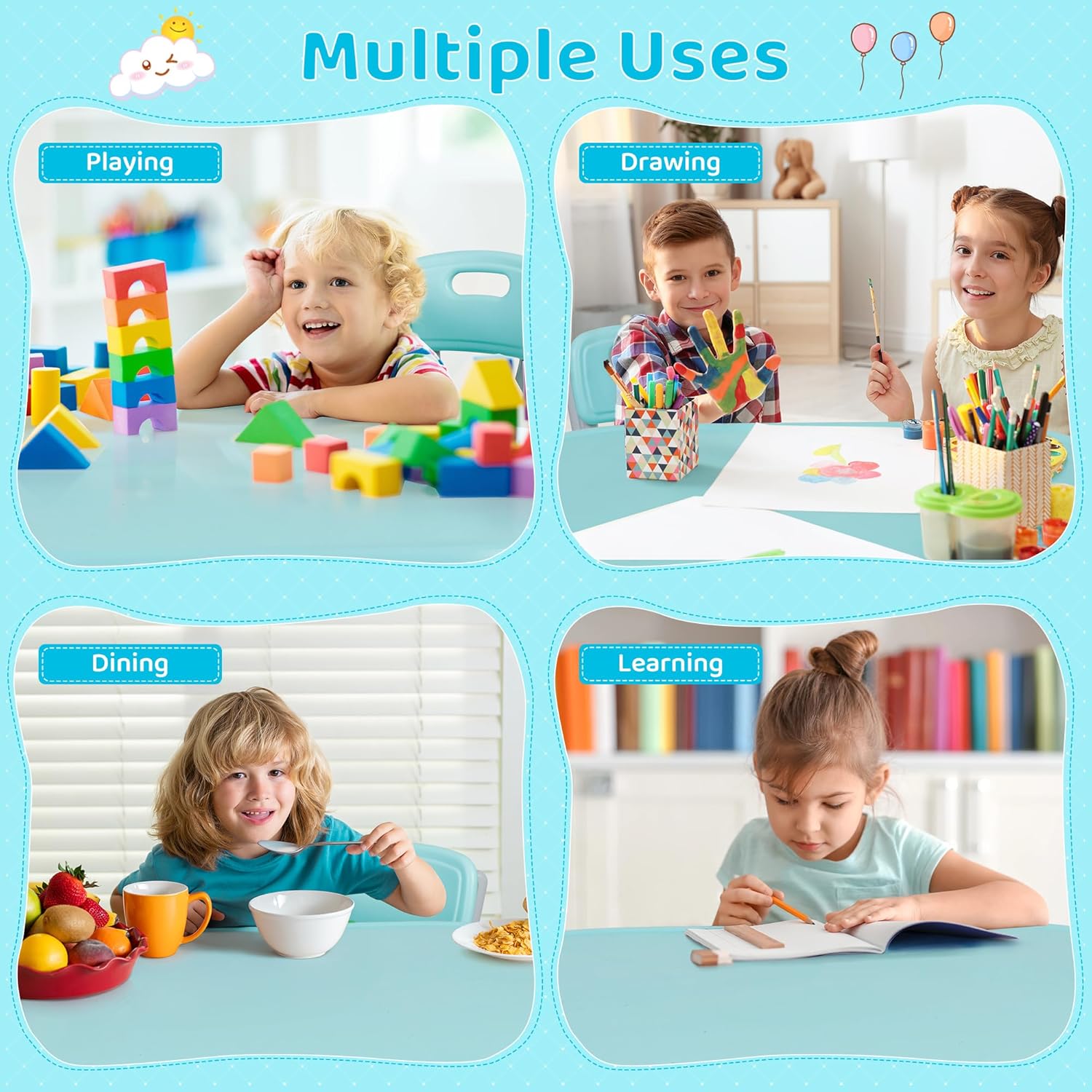 ZENY Kids Table and Chair Set, 3 Piece Activity Table w/Detachable Toy Storage Bins for Children Reading Art Craft, Green