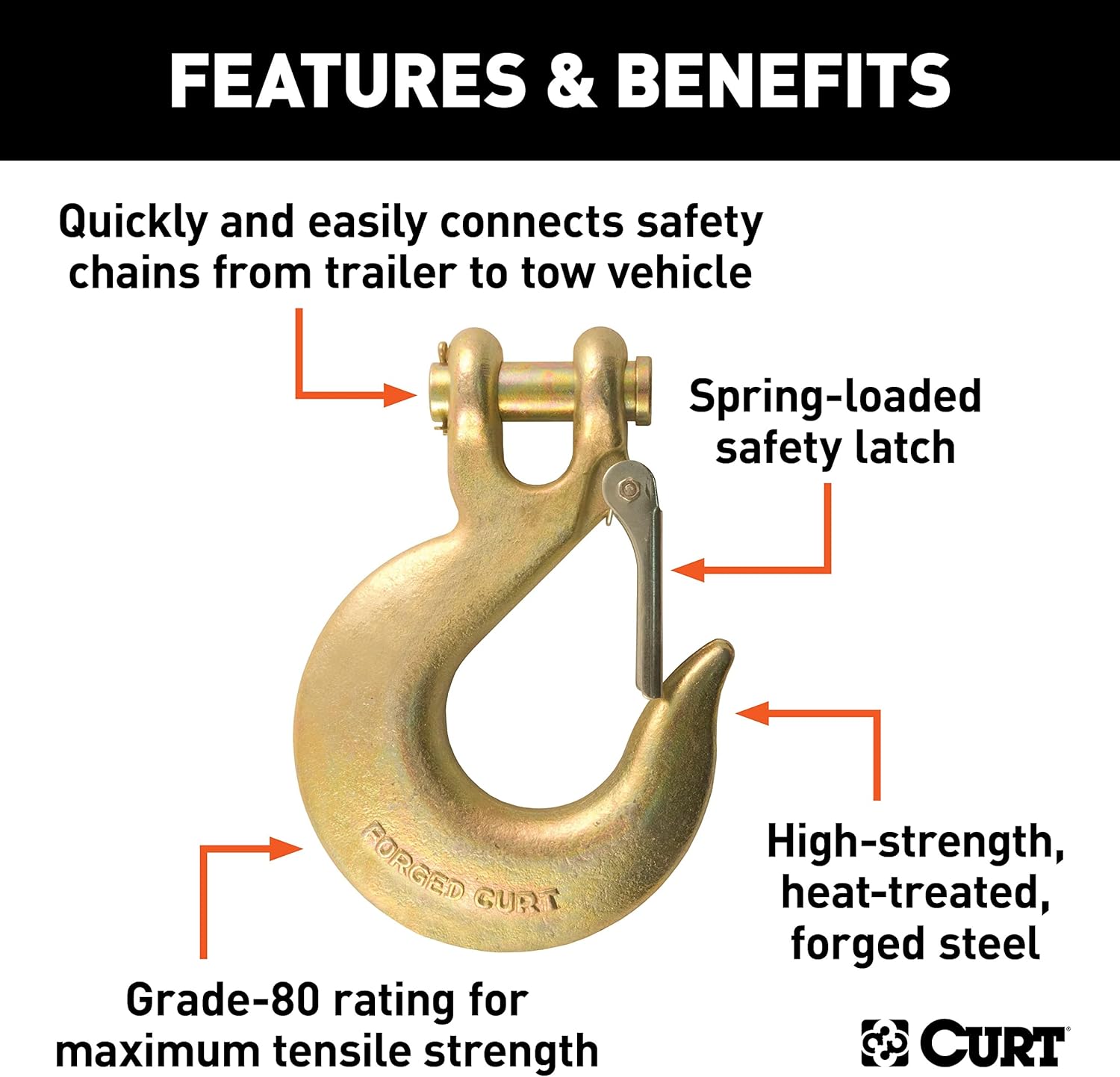 CURT 81920 5/8-Inch Forged Steel Clevis Slip Hook with Safety Latch, 65,000 lbs, 1-1/4-In Opening, 5/8" Pin, YELLOW ZINC