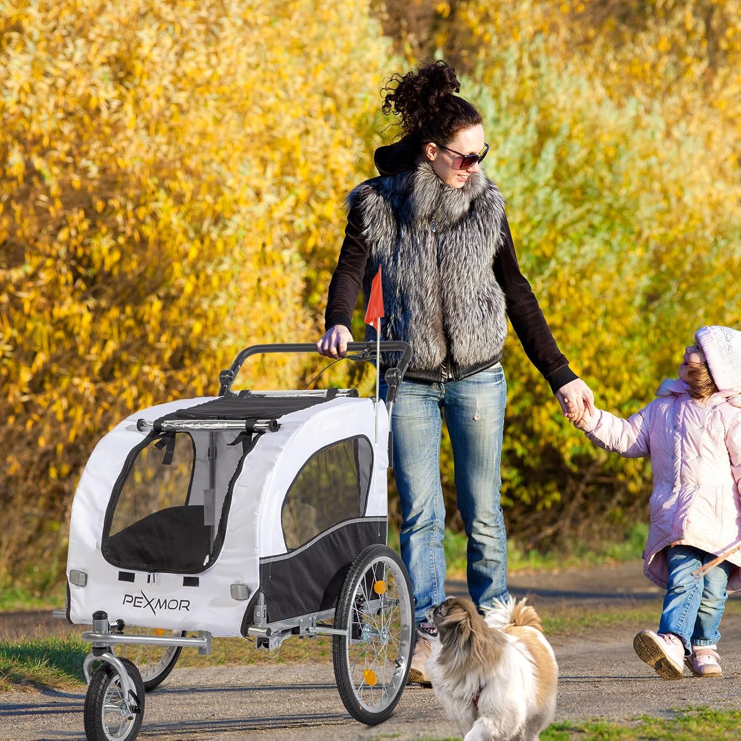 PEXMOR 2-in-1 Dog Bike Trailer & Stroller, Universal Hitch, Pet Cart Bike Wagon Cargo Carrier with Shock Absorber & Universal Wheel