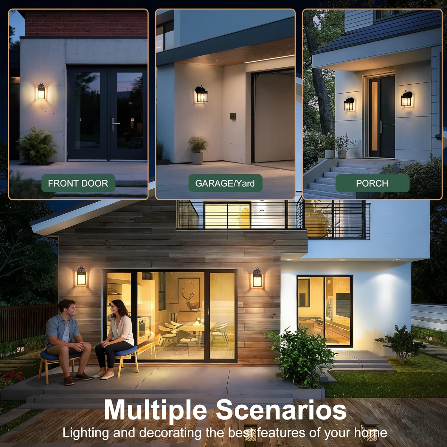 Motion Sensor Dawn to Dusk Sensor Outdoor Wall Light Fixtures Waterproof Black Exterior Porch Lighting Fixture Anti-Rust Outdoor Wall Lantern for House