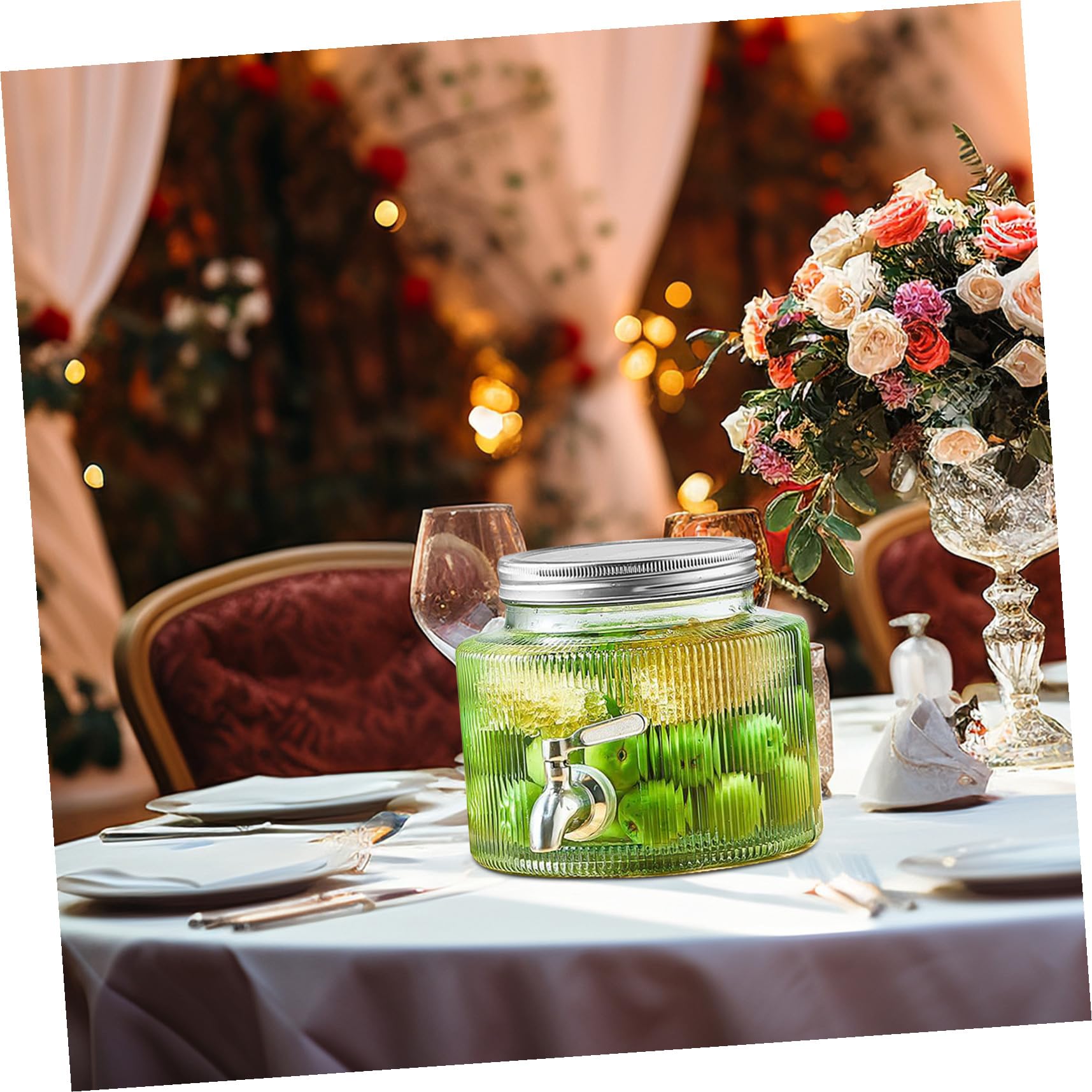 Dispenser per Bevande da 2,8l con Rubinetto e Coperchio Sigillato in Vetro Design Unico Bianco, per Cocktail, Tè alla Frutta e Feste